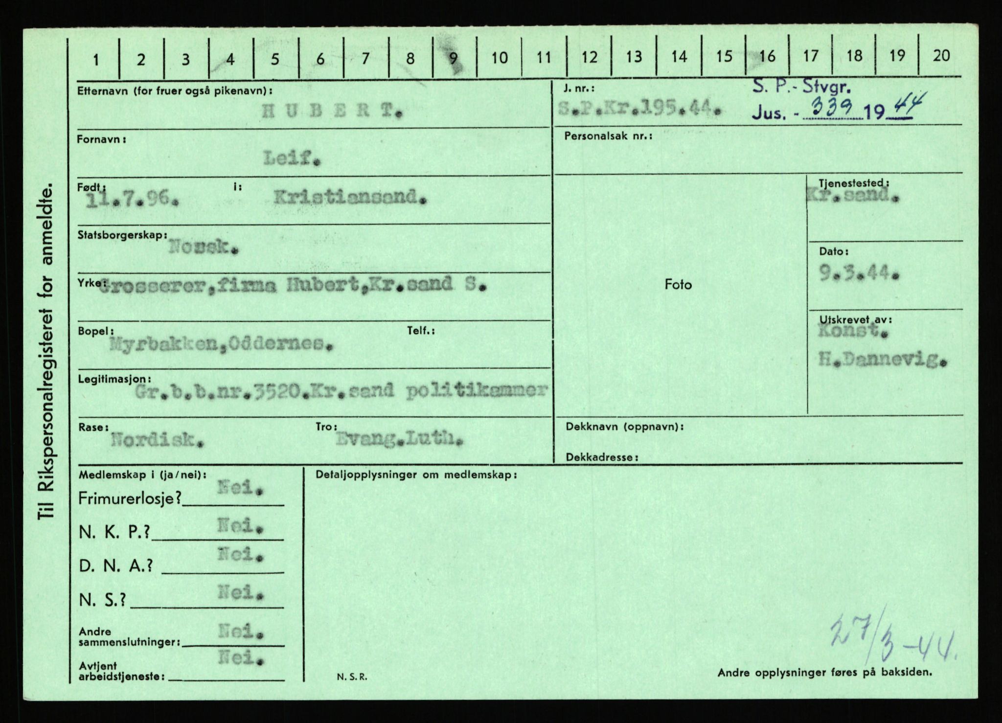 Statspolitiet - Hovedkontoret / Osloavdelingen, AV/RA-S-1329/C/Ca/L0007: Hol - Joelsen, 1943-1945, p. 1199