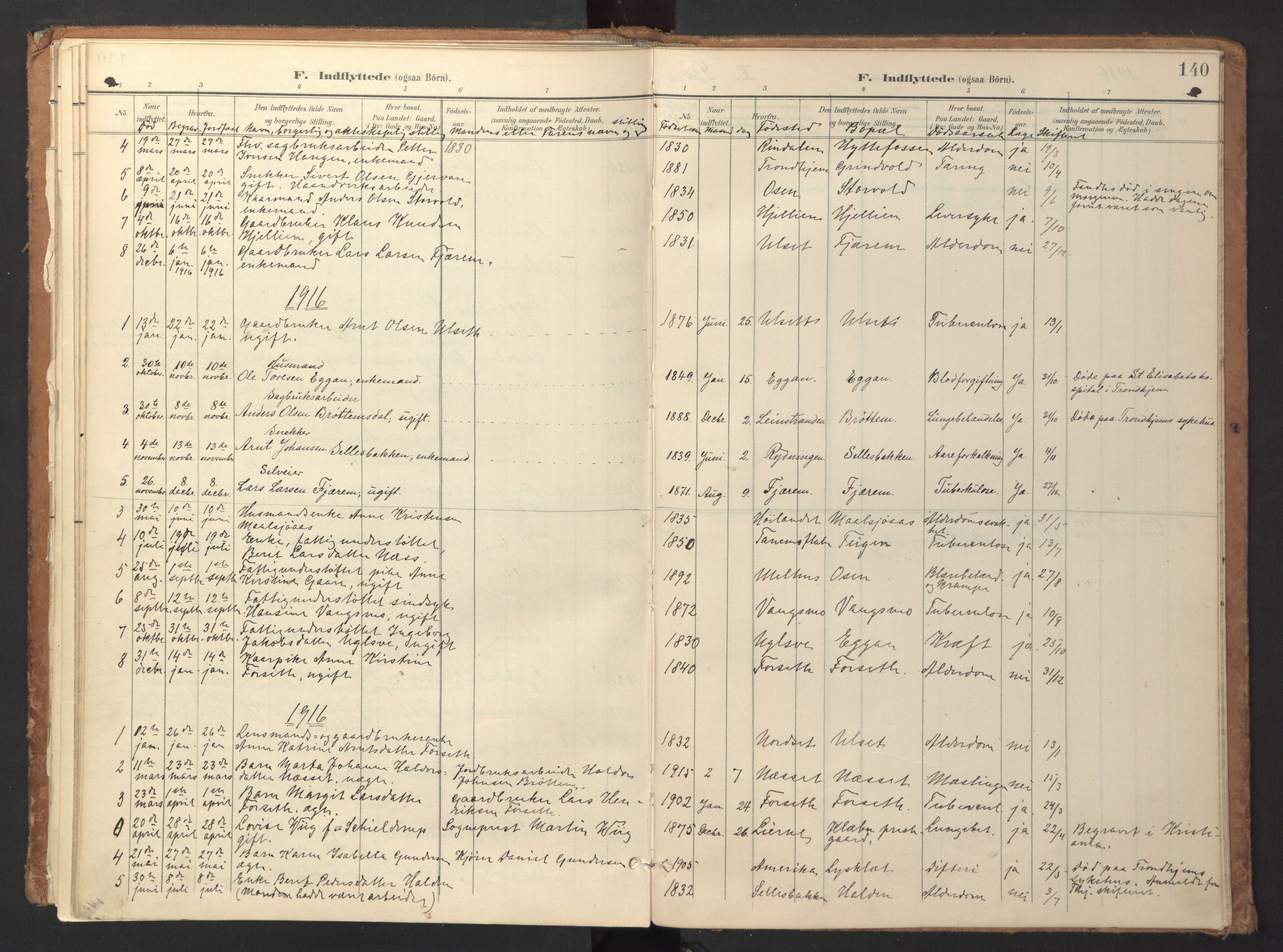 Ministerialprotokoller, klokkerbøker og fødselsregistre - Sør-Trøndelag, SAT/A-1456/618/L0448: Parish register (official) no. 618A11, 1898-1916, p. 140