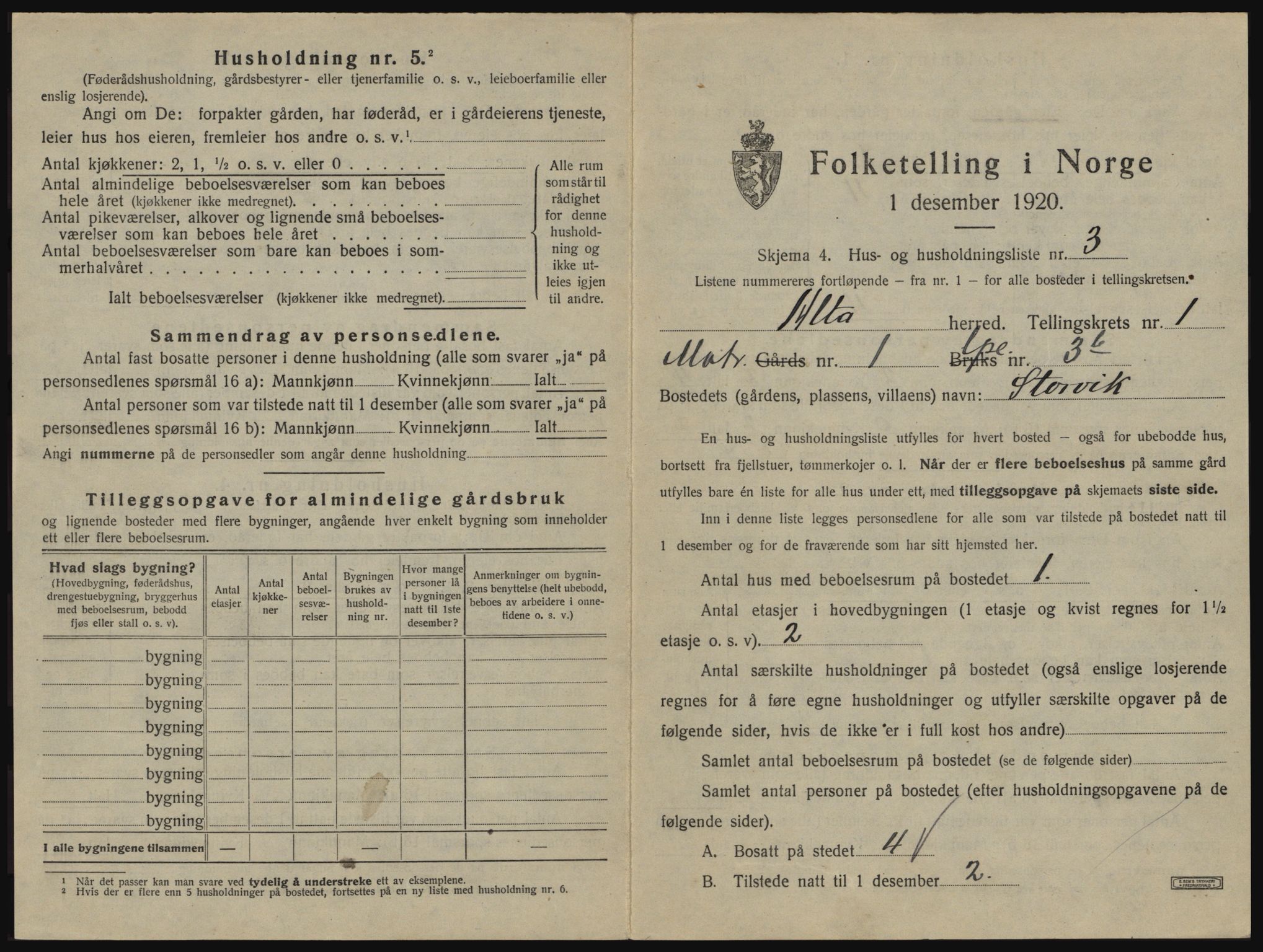 SATØ, 1920 census for Alta, 1920, p. 44