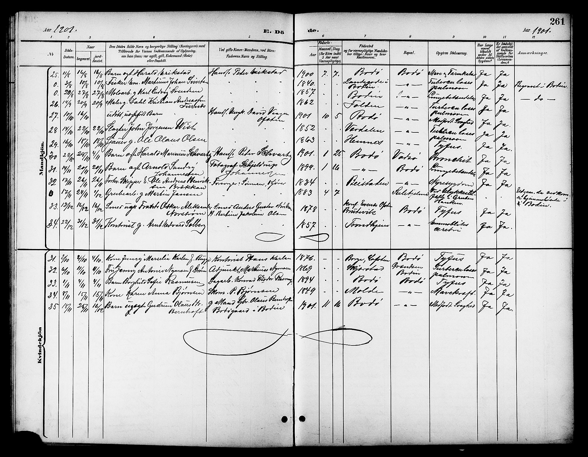 Ministerialprotokoller, klokkerbøker og fødselsregistre - Nordland, SAT/A-1459/801/L0033: Parish register (copy) no. 801C08, 1898-1910, p. 261