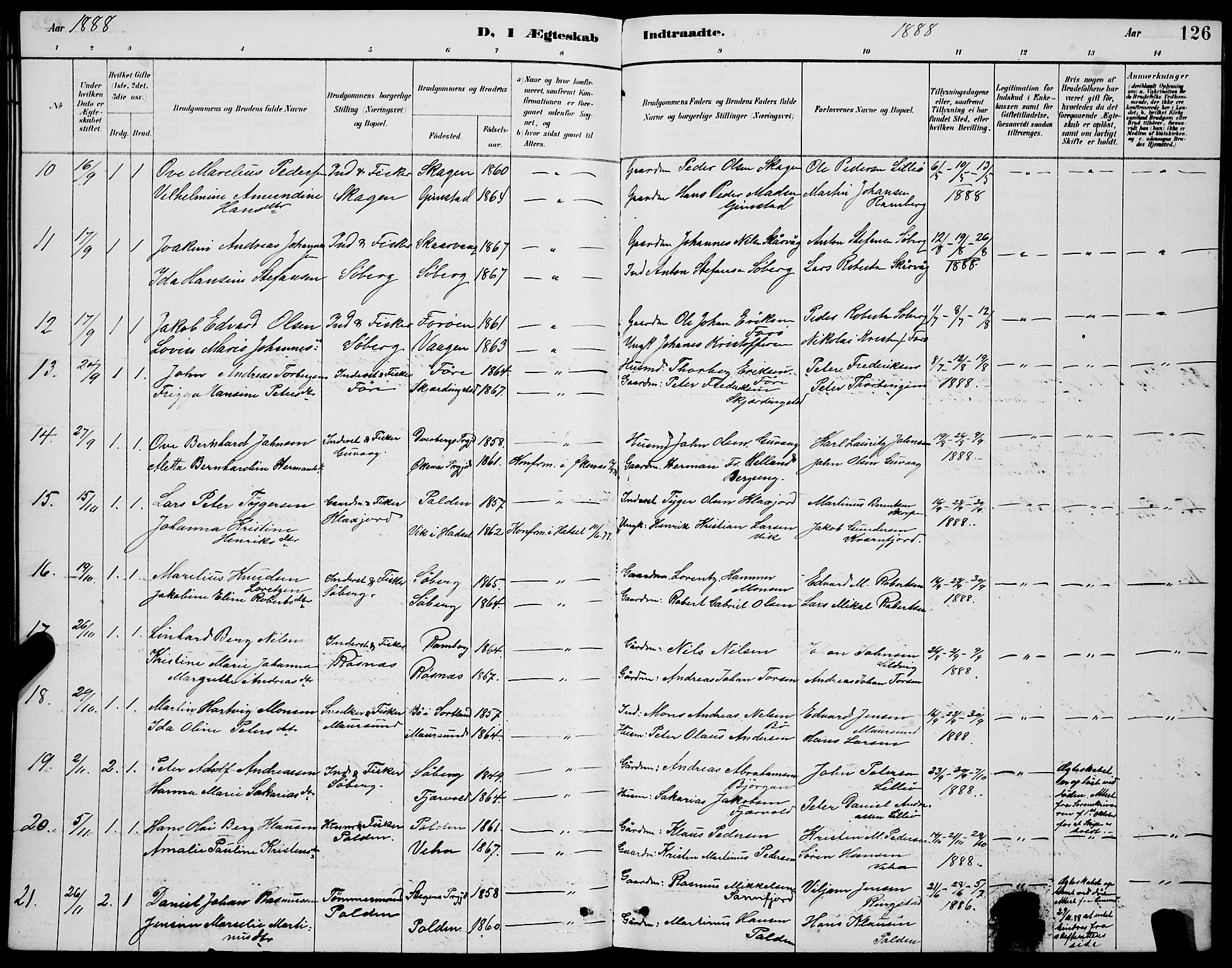 Ministerialprotokoller, klokkerbøker og fødselsregistre - Nordland, AV/SAT-A-1459/891/L1315: Parish register (copy) no. 891C04, 1886-1893, p. 126