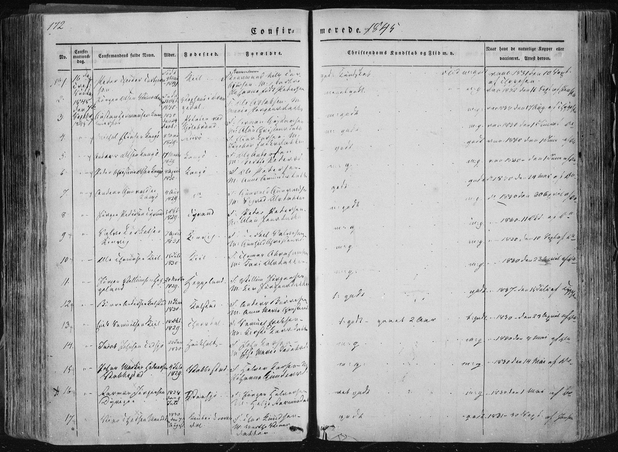 Sannidal kirkebøker, SAKO/A-296/F/Fa/L0007: Parish register (official) no. 7, 1831-1854, p. 172