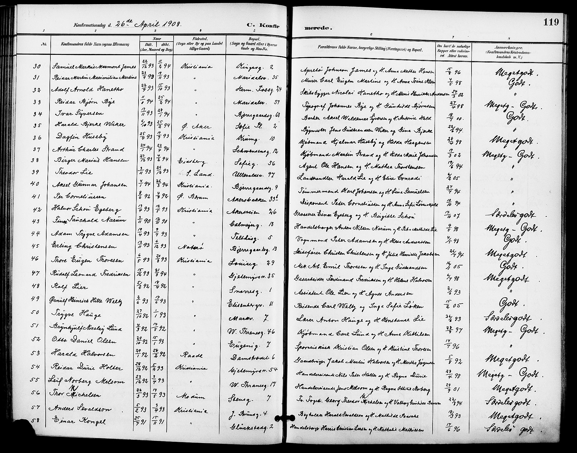 Gamle Aker prestekontor Kirkebøker, SAO/A-10617a/F/L0012: Parish register (official) no. 12, 1898-1910, p. 119