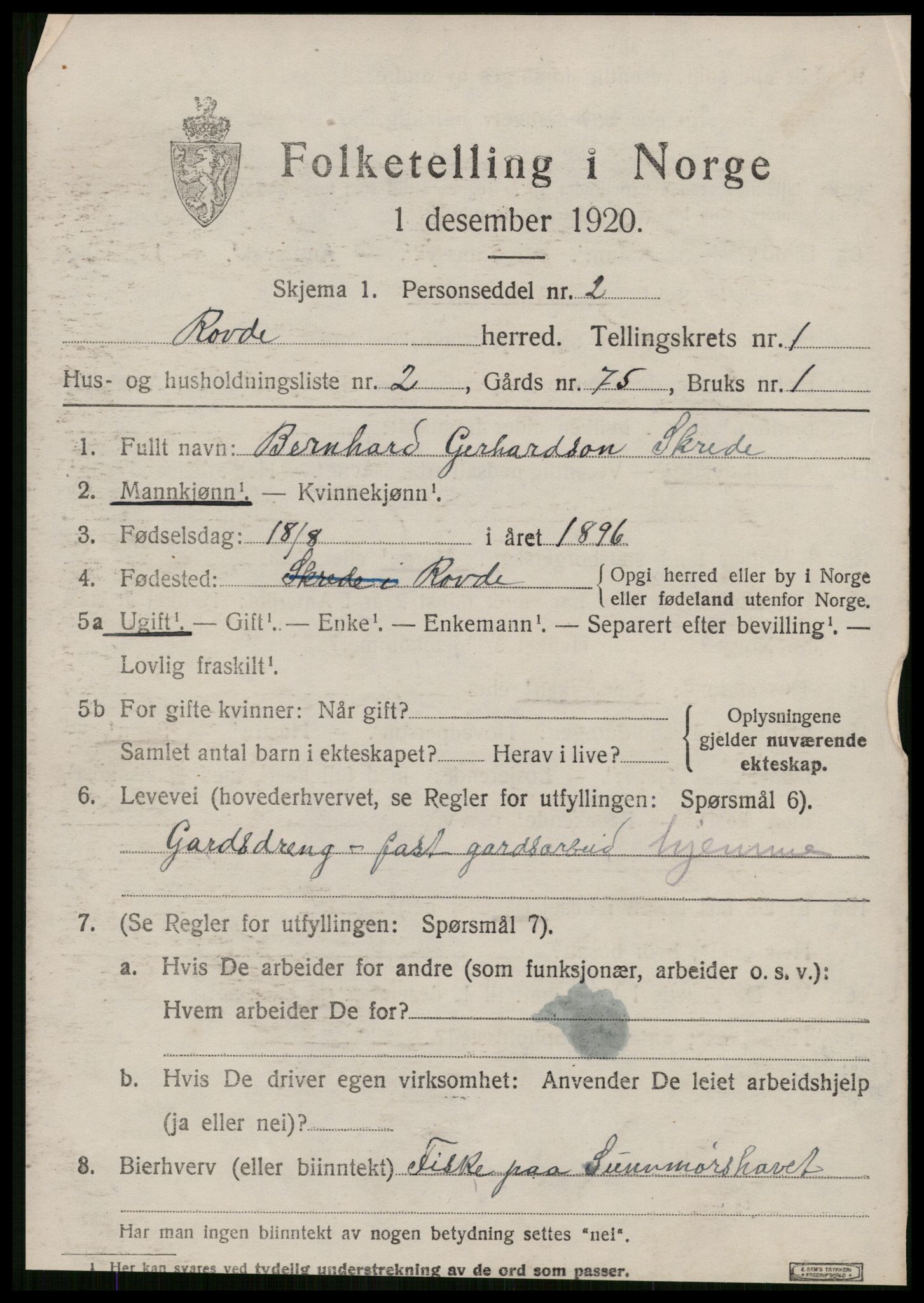 SAT, 1920 census for Rovde, 1920, p. 243