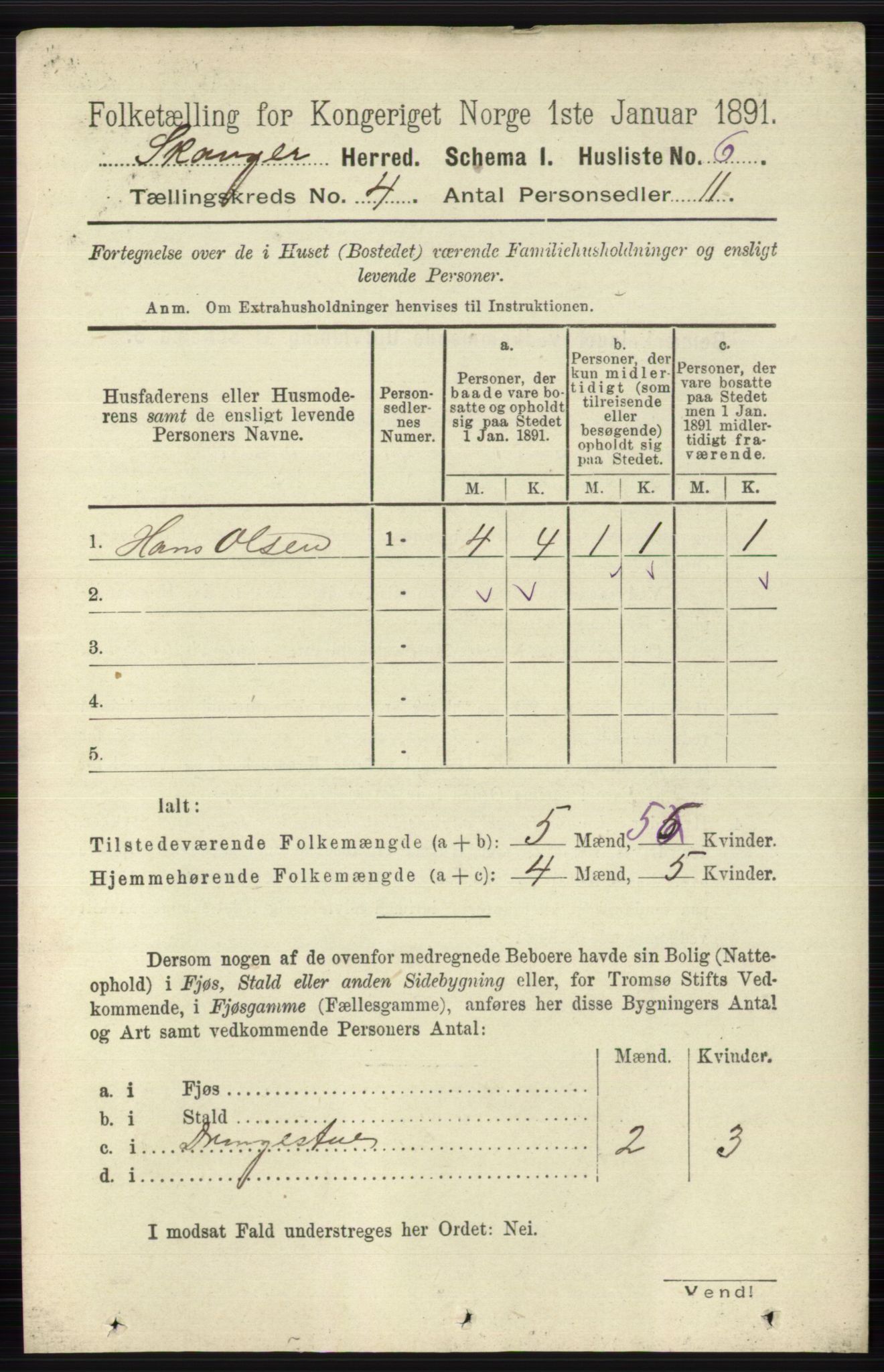 RA, 1891 census for 0712 Skoger, 1891, p. 2158