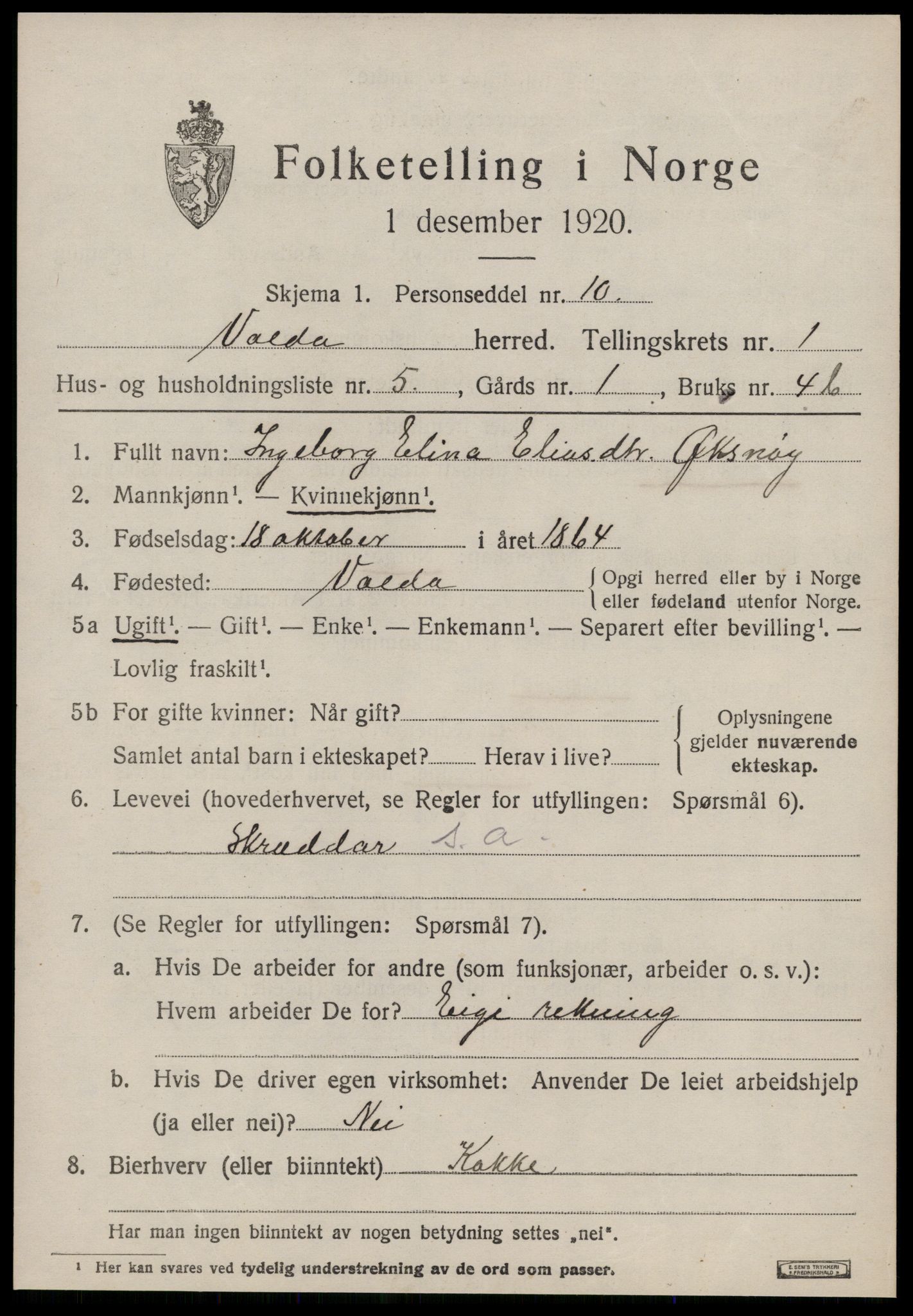 SAT, 1920 census for Volda, 1920, p. 1950