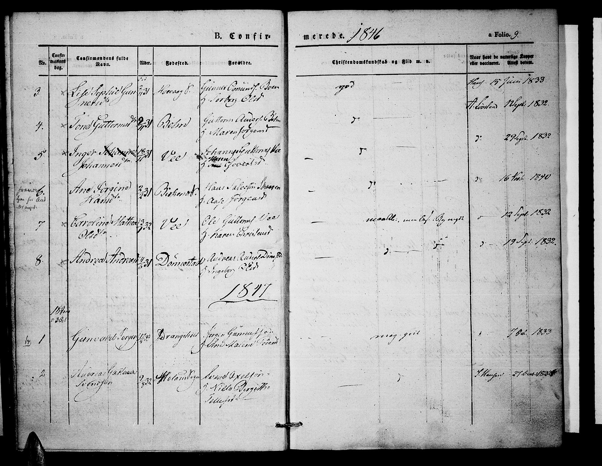 Tveit sokneprestkontor, AV/SAK-1111-0043/F/Fa/L0004: Parish register (official) no. A 4, 1843-1852, p. 9