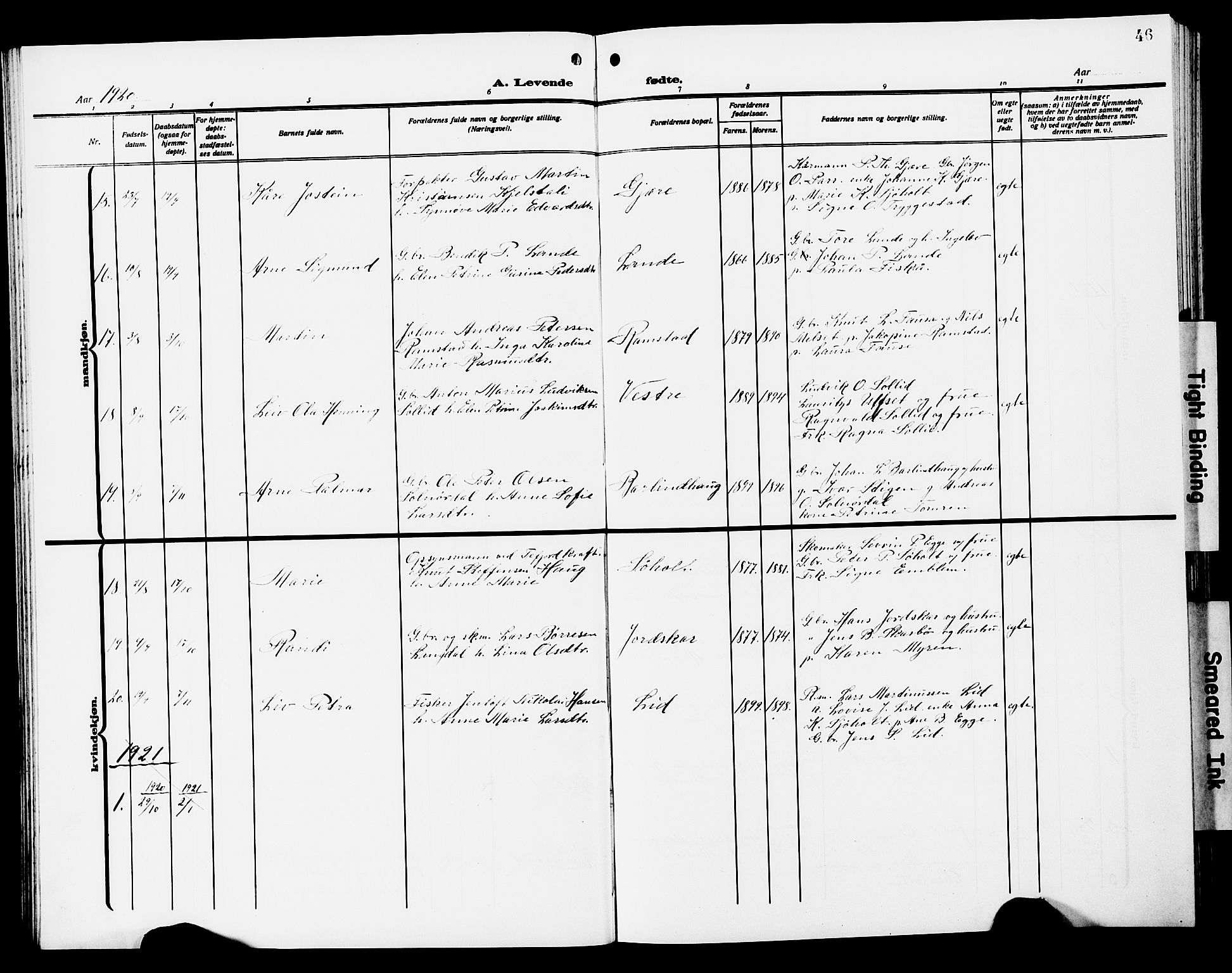 Ministerialprotokoller, klokkerbøker og fødselsregistre - Møre og Romsdal, SAT/A-1454/522/L0328: Parish register (copy) no. 522C07, 1909-1925, p. 46