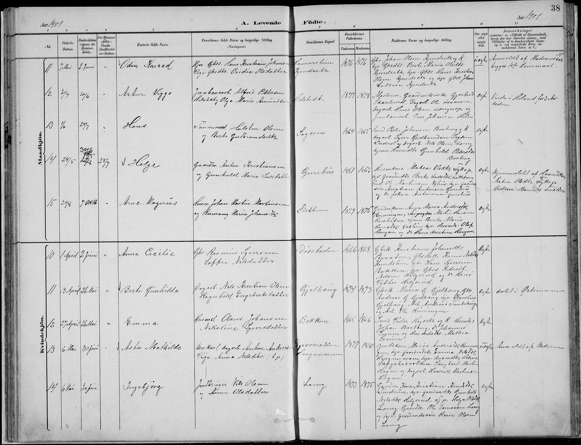 Nordre Land prestekontor, AV/SAH-PREST-124/H/Ha/Hab/L0013: Parish register (copy) no. 13, 1891-1904, p. 38