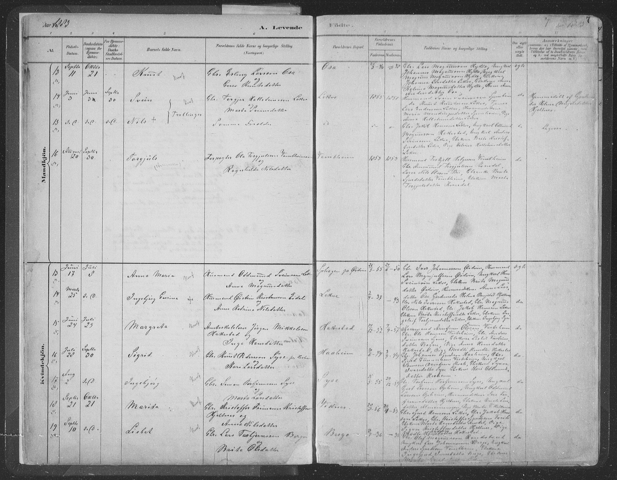 Ulvik sokneprestembete, SAB/A-78801/H/Hab: Parish register (copy) no. A 3, 1883-1908, p. 7