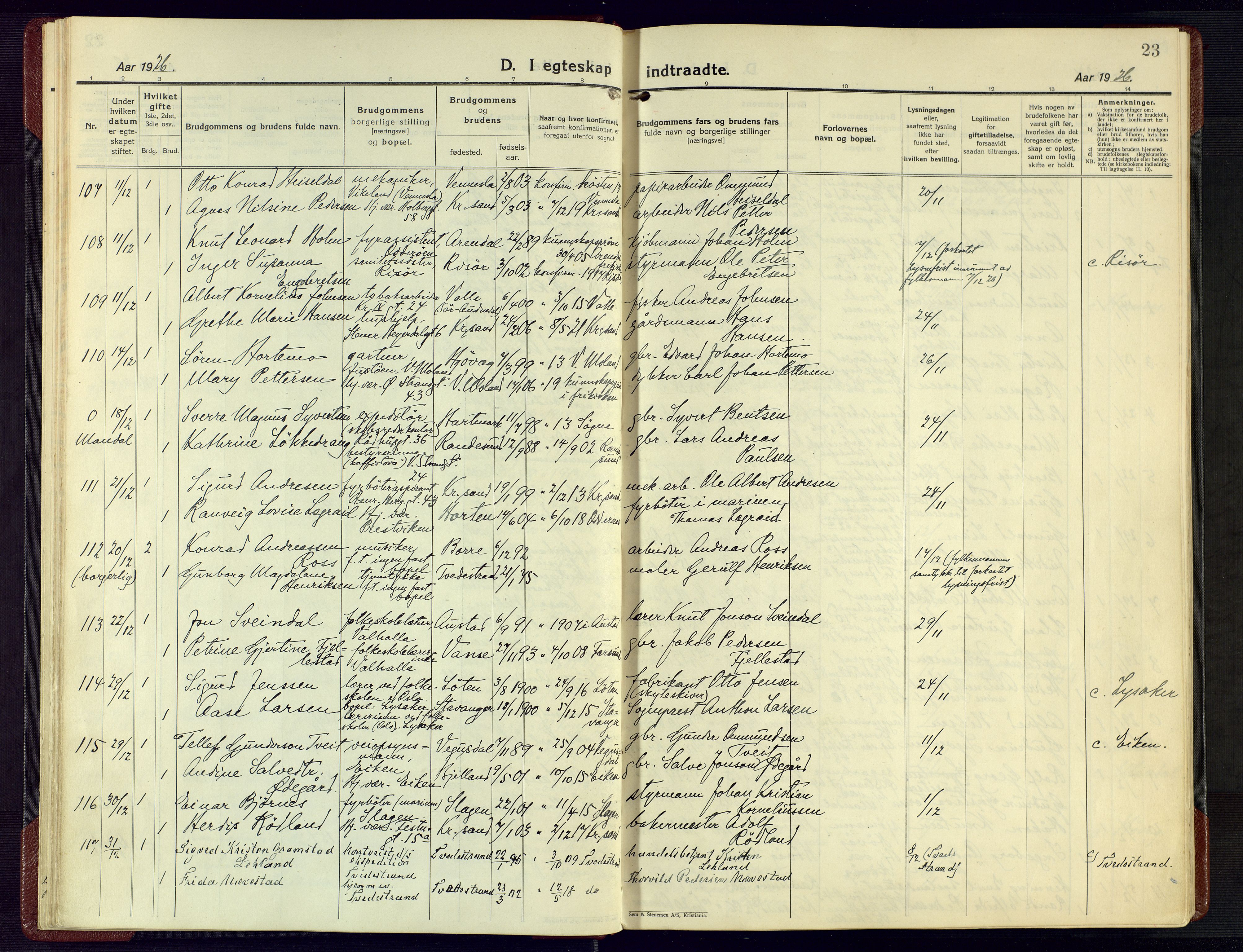 Kristiansand domprosti, SAK/1112-0006/F/Fa/L0029: Parish register (official) no. A 28, 1925-1936, p. 23