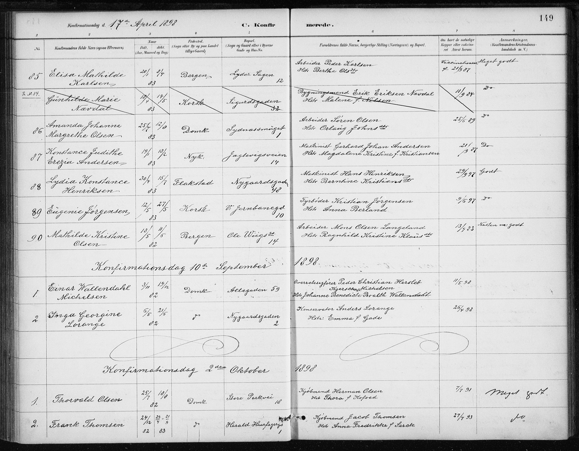 Johanneskirken sokneprestembete, AV/SAB-A-76001/H/Haa/L0008: Parish register (official) no. C 1, 1885-1907, p. 149