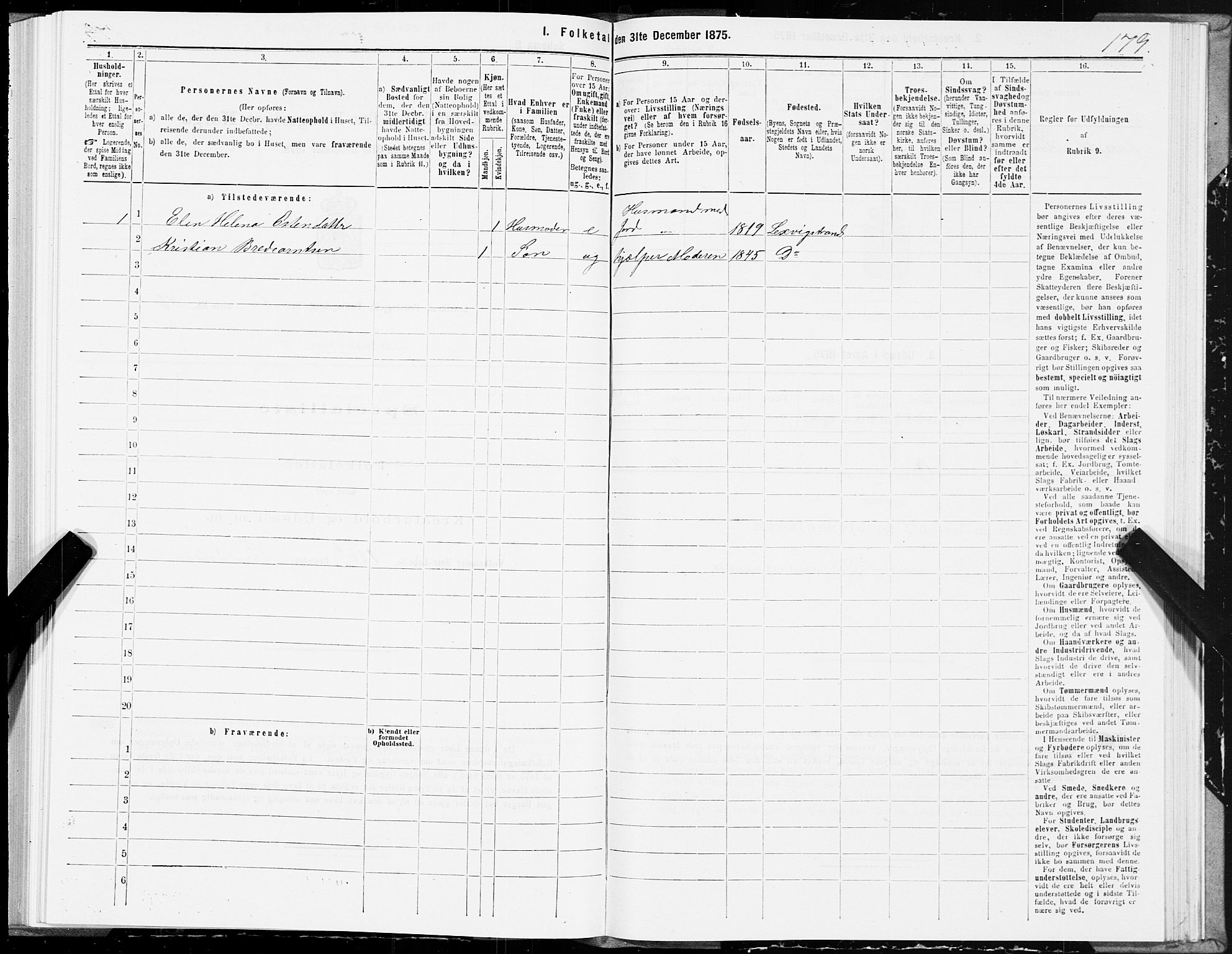 SAT, 1875 census for 1718P Leksvik, 1875, p. 3179