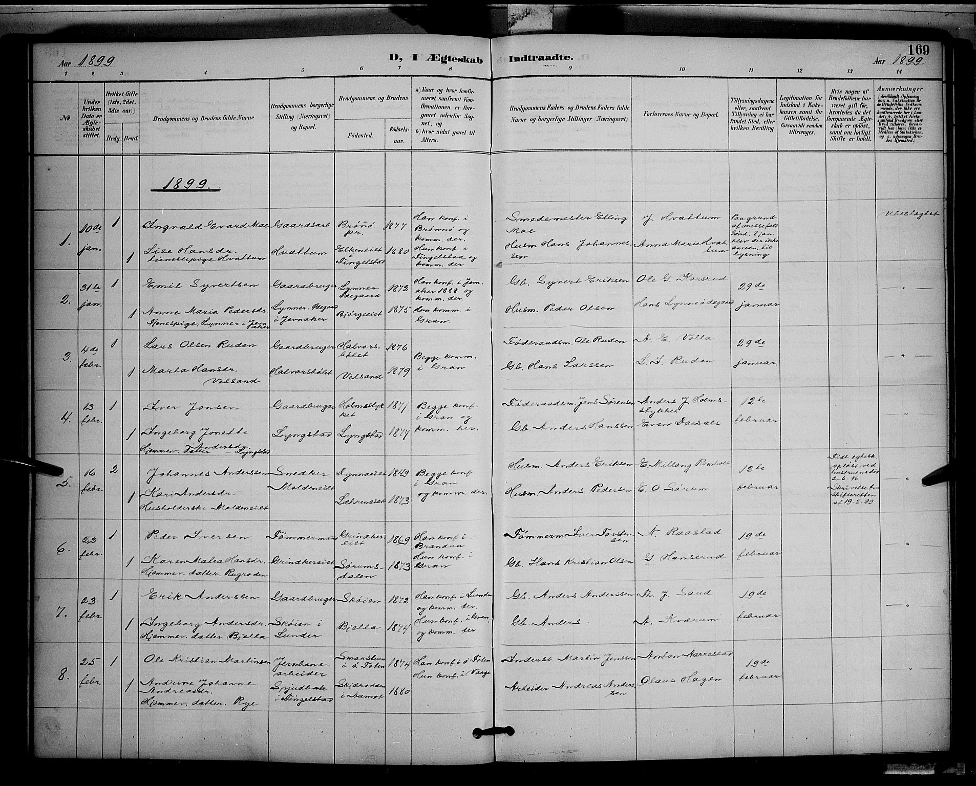 Gran prestekontor, SAH/PREST-112/H/Ha/Hab/L0005: Parish register (copy) no. 5, 1892-1900, p. 169