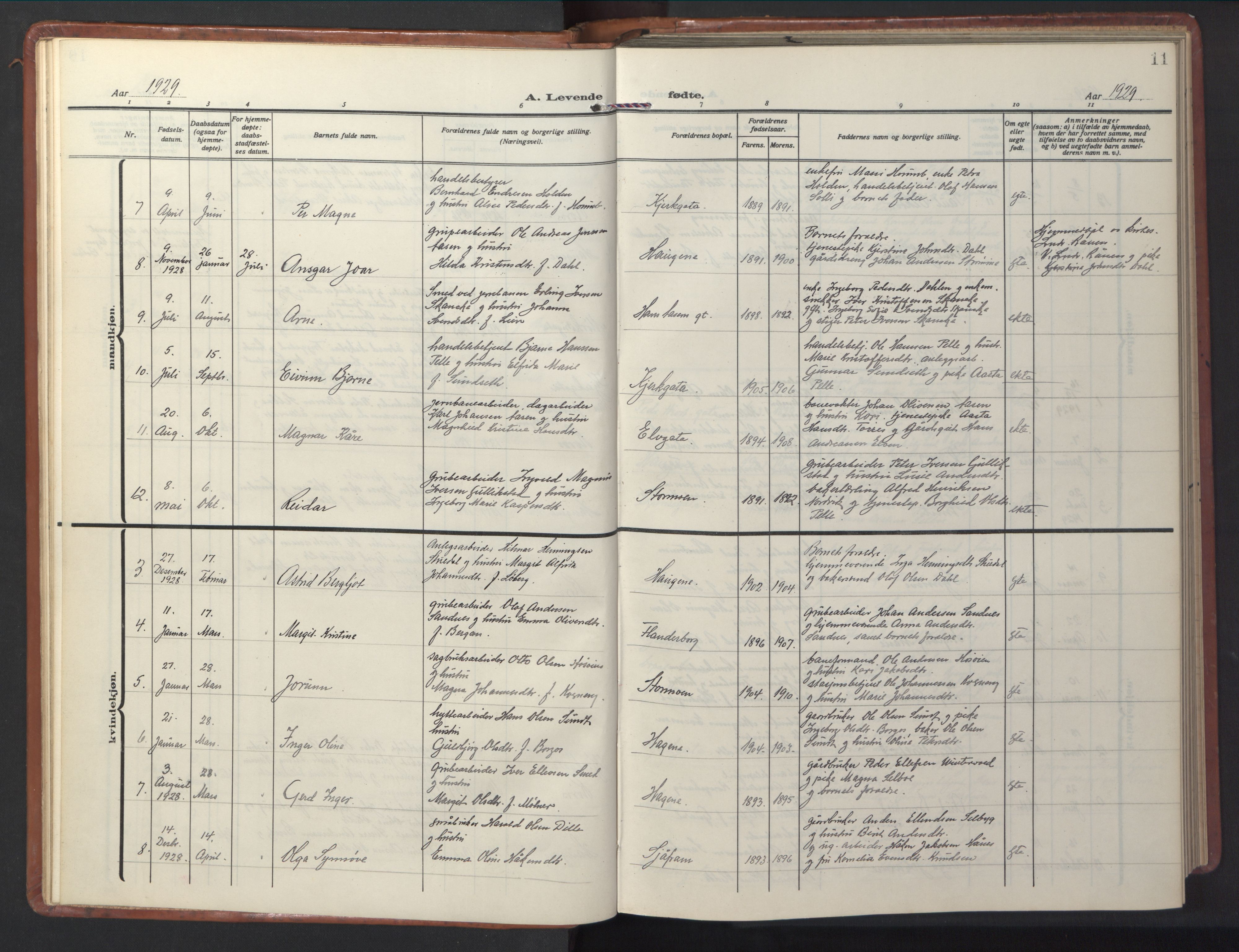Ministerialprotokoller, klokkerbøker og fødselsregistre - Sør-Trøndelag, SAT/A-1456/681/L0943: Parish register (copy) no. 681C07, 1926-1954, p. 11