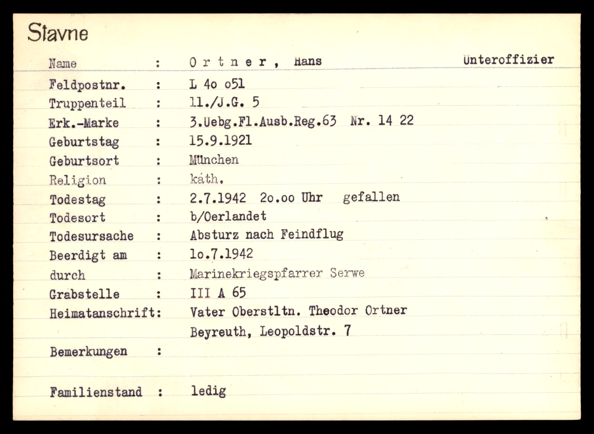 Distriktskontoret for krigsgraver, AV/SAT-A-5030/E/L0003: Kasett/kartotek over tysk Krigskirkegård Stavne, 1945, p. 1021