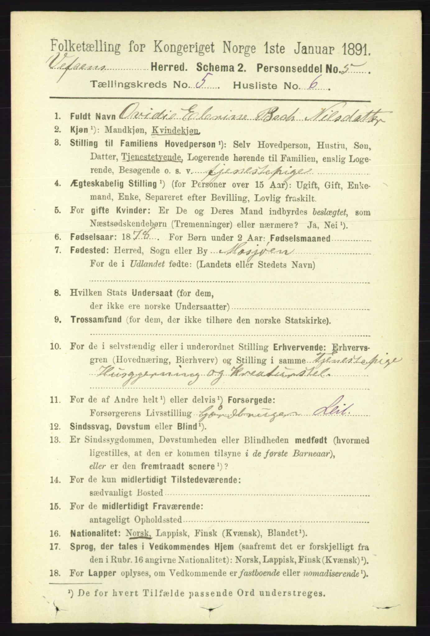RA, 1891 census for 1824 Vefsn, 1891, p. 2136