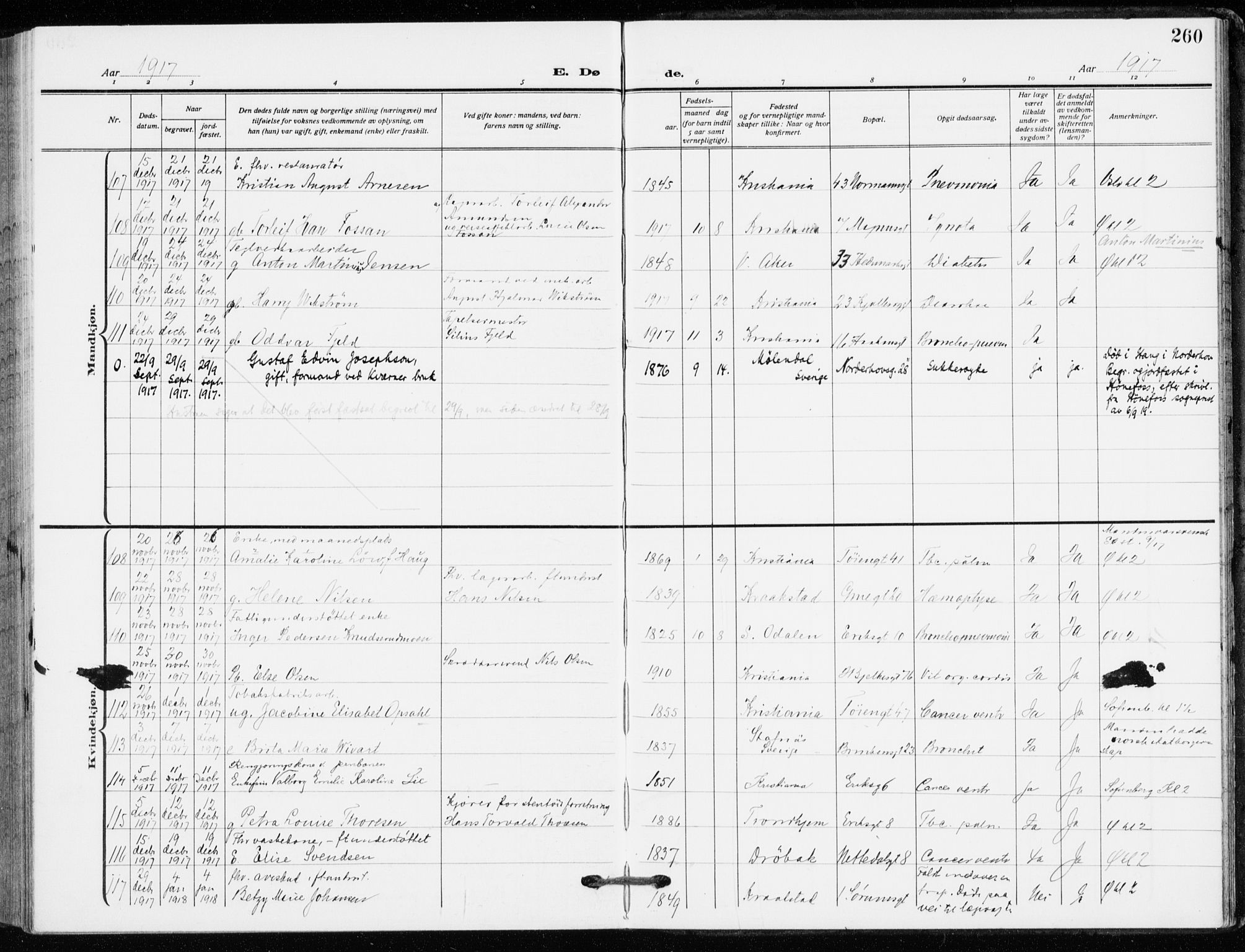 Kampen prestekontor Kirkebøker, SAO/A-10853/F/Fa/L0013: Parish register (official) no. I 13, 1917-1922, p. 260