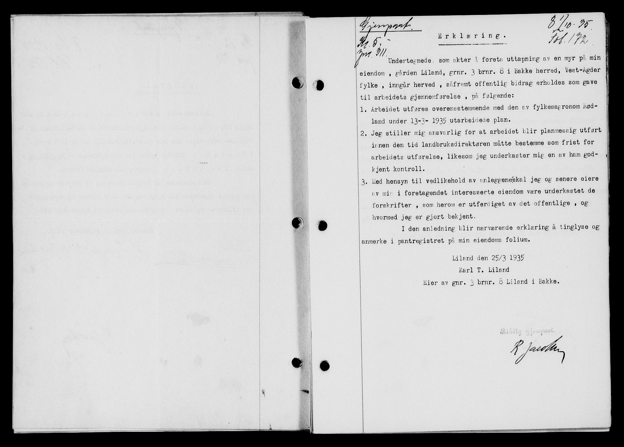 Flekkefjord sorenskriveri, SAK/1221-0001/G/Gb/Gba/L0052: Mortgage book no. 48, 1935-1936, Deed date: 01.10.1935