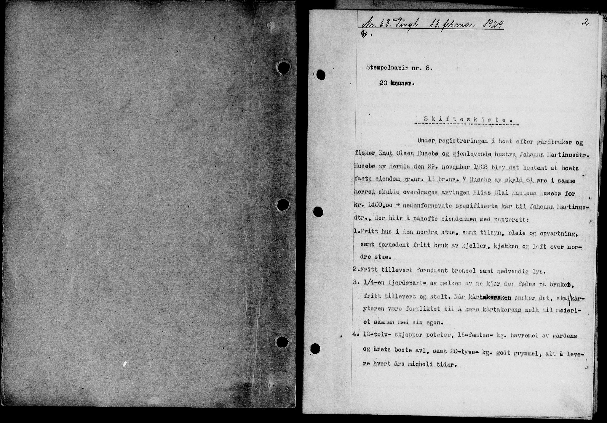 Nordhordland sorenskrivar, SAB/A-2901/1/G/Gb/Gba/L0066a: Mortgage book no. II.B.a.66, 1929-1929, Deed date: 18.02.1929