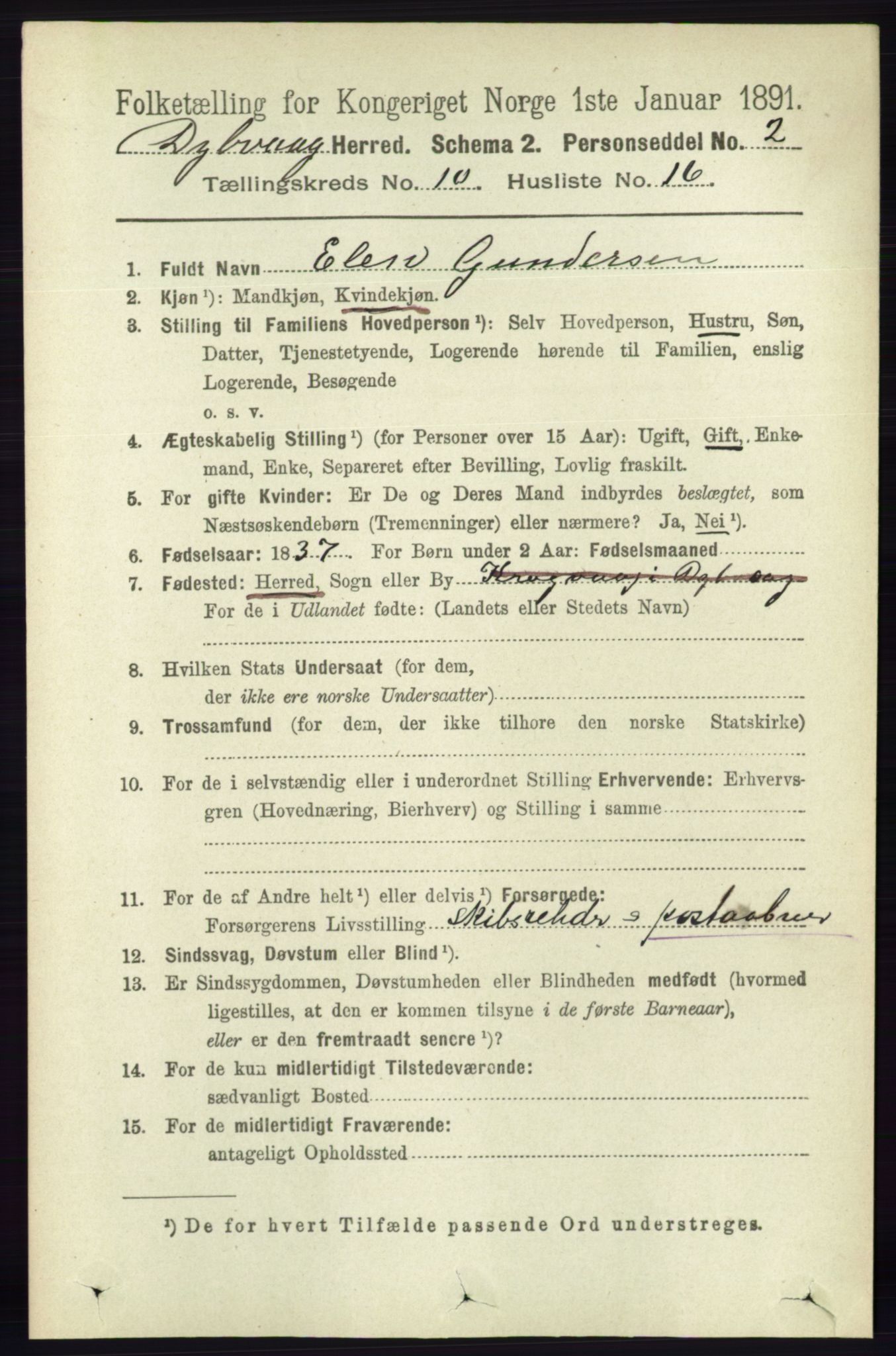 RA, 1891 census for 0915 Dypvåg, 1891, p. 3798