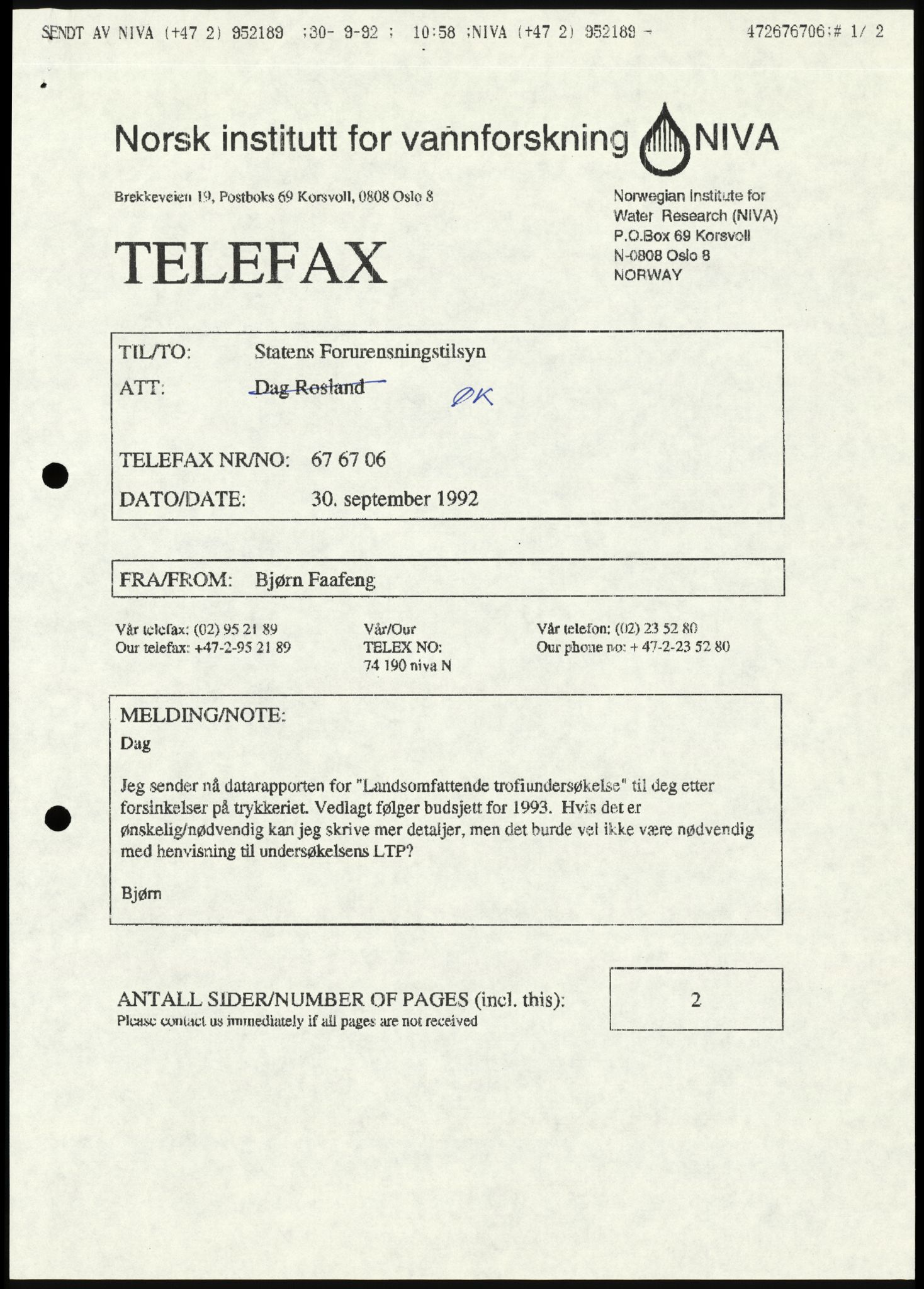 Statens forurensningstilsyn, hovedkontoret, AV/RA-S-4136/1/D/Da/L0906:  Vann, luft, jord - Utredninger, undersøkelser og kontroll, 1985-1993