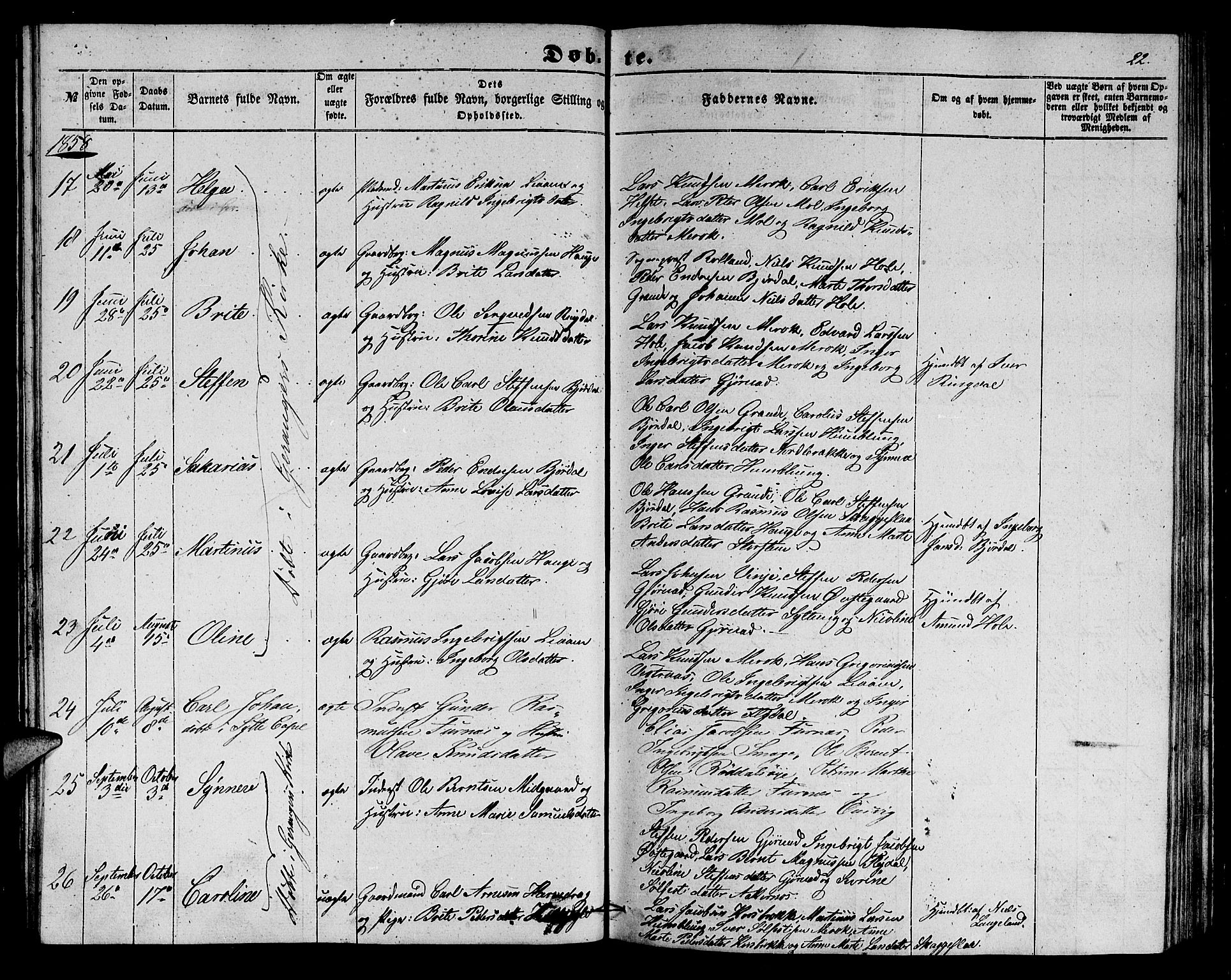 Ministerialprotokoller, klokkerbøker og fødselsregistre - Møre og Romsdal, AV/SAT-A-1454/517/L0228: Parish register (copy) no. 517C01, 1854-1865, p. 22