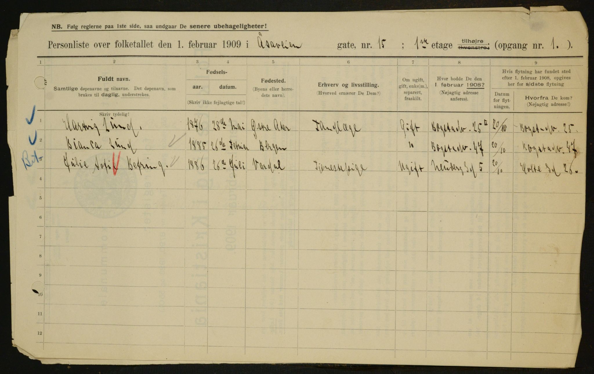 OBA, Municipal Census 1909 for Kristiania, 1909, p. 118937