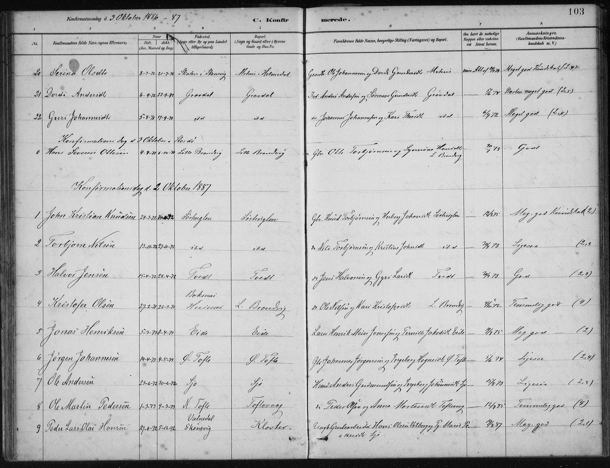 Fjelberg sokneprestembete, SAB/A-75201/H/Haa: Parish register (official) no. C  1, 1879-1918, p. 103
