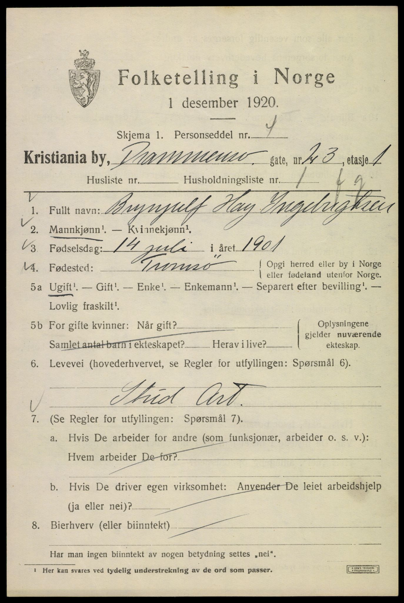 SAO, 1920 census for Kristiania, 1920, p. 201219