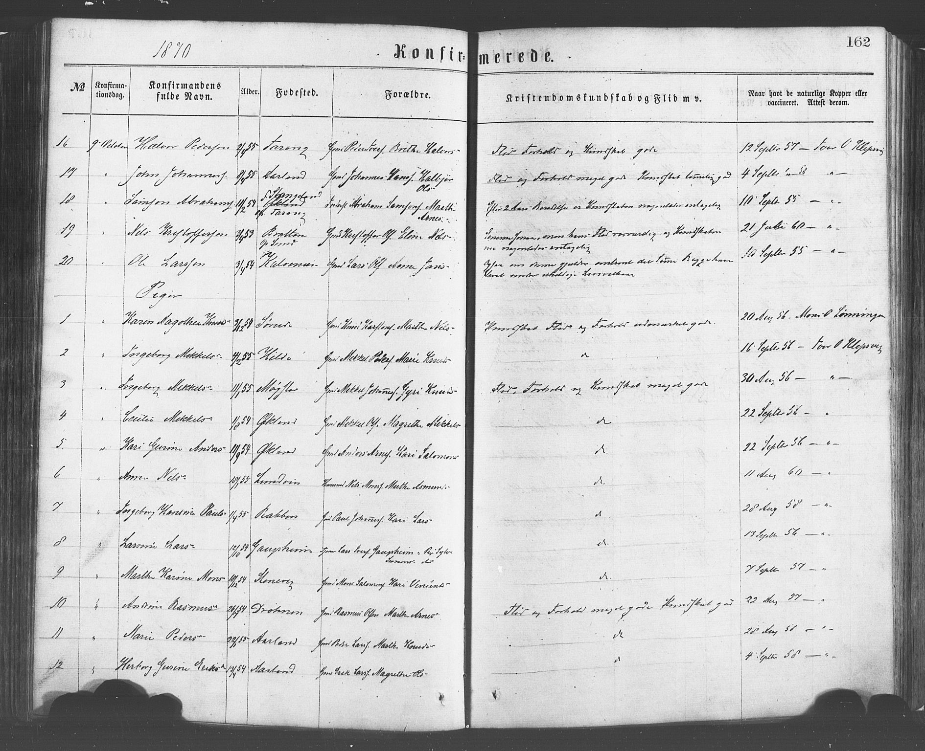 Sund sokneprestembete, AV/SAB-A-99930: Parish register (official) no. A 15, 1867-1881, p. 162