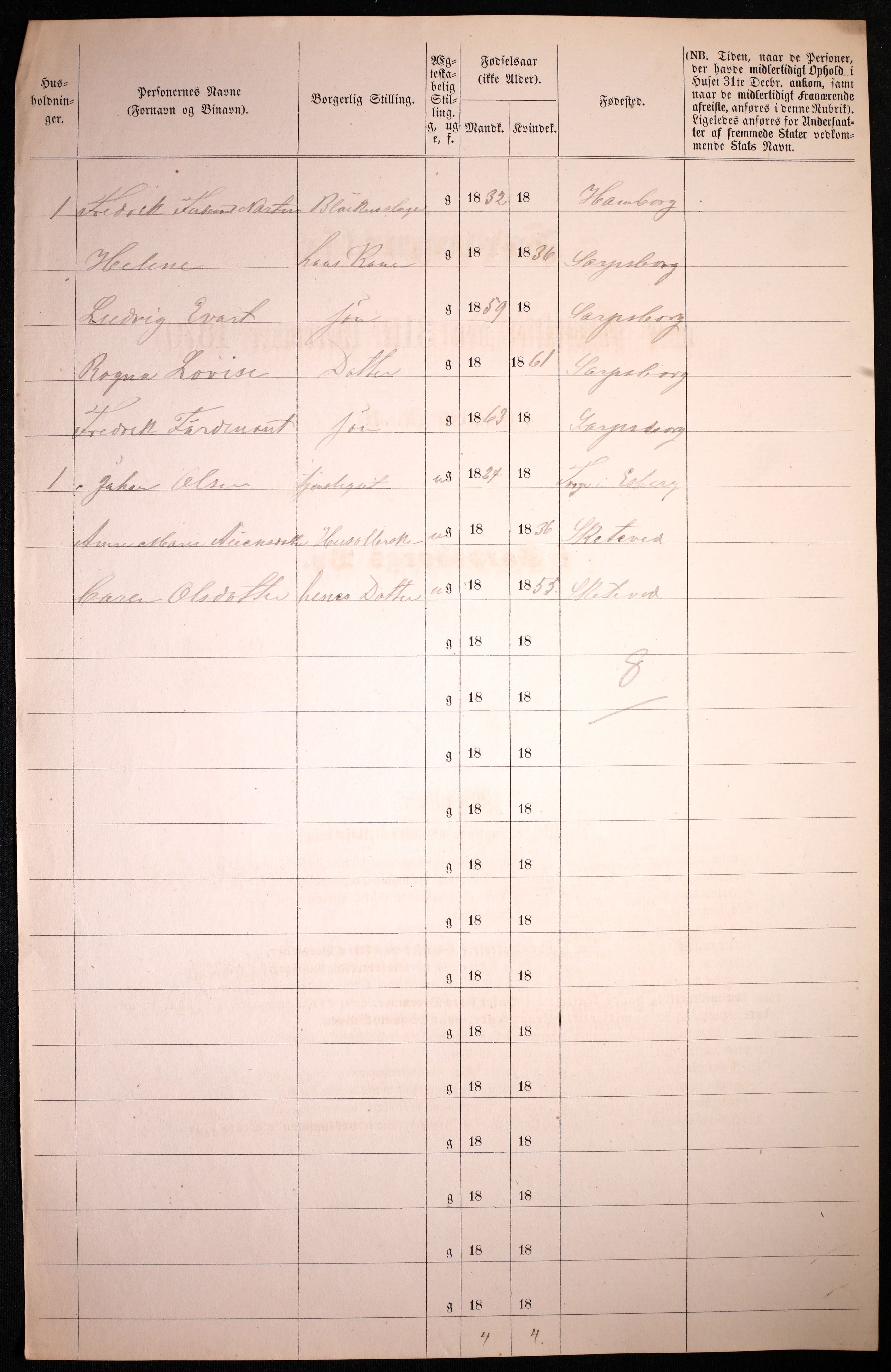 RA, 1870 census for 0102 Sarpsborg, 1870, p. 184