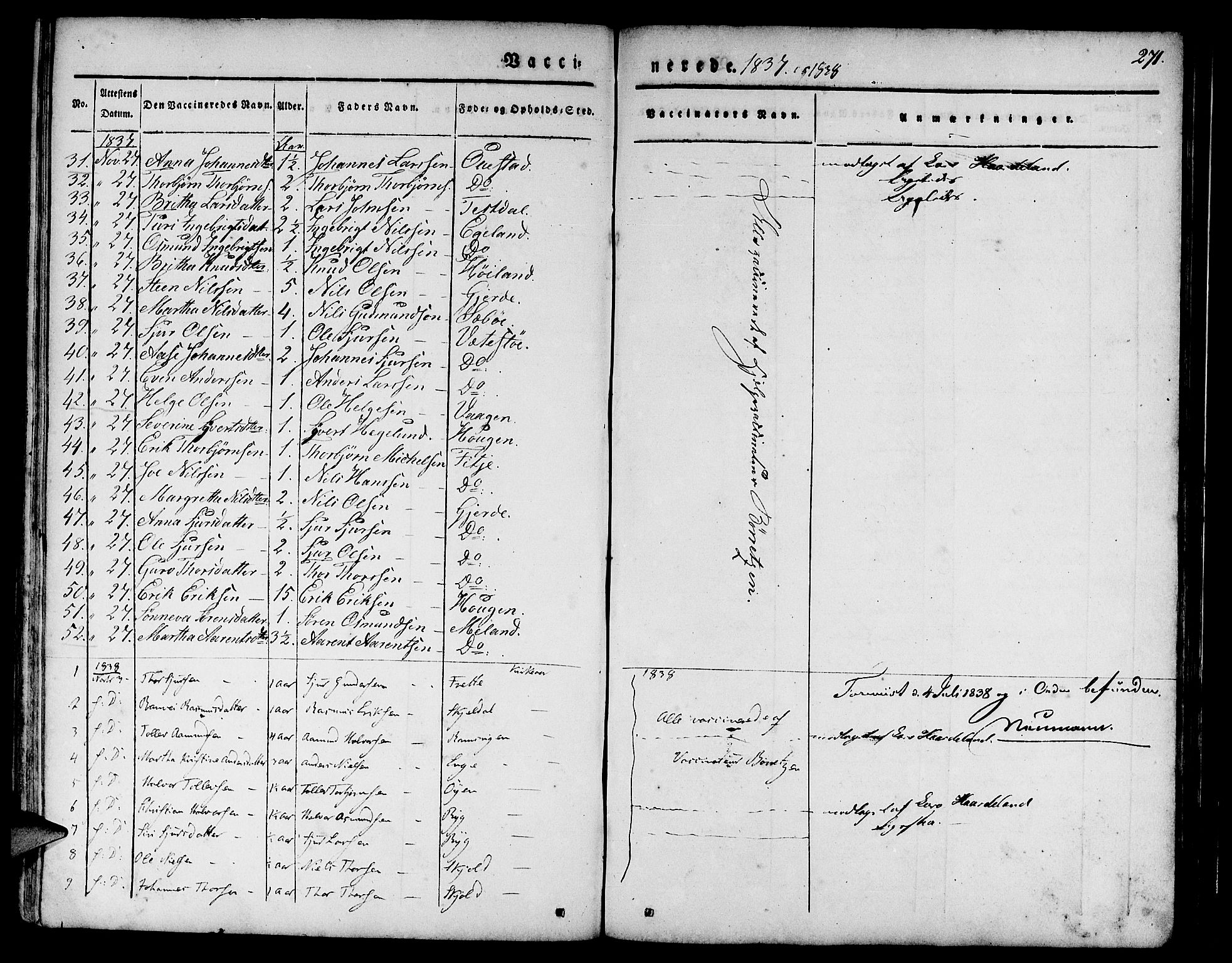 Etne sokneprestembete, AV/SAB-A-75001/H/Haa: Parish register (official) no. A 7, 1831-1847, p. 271