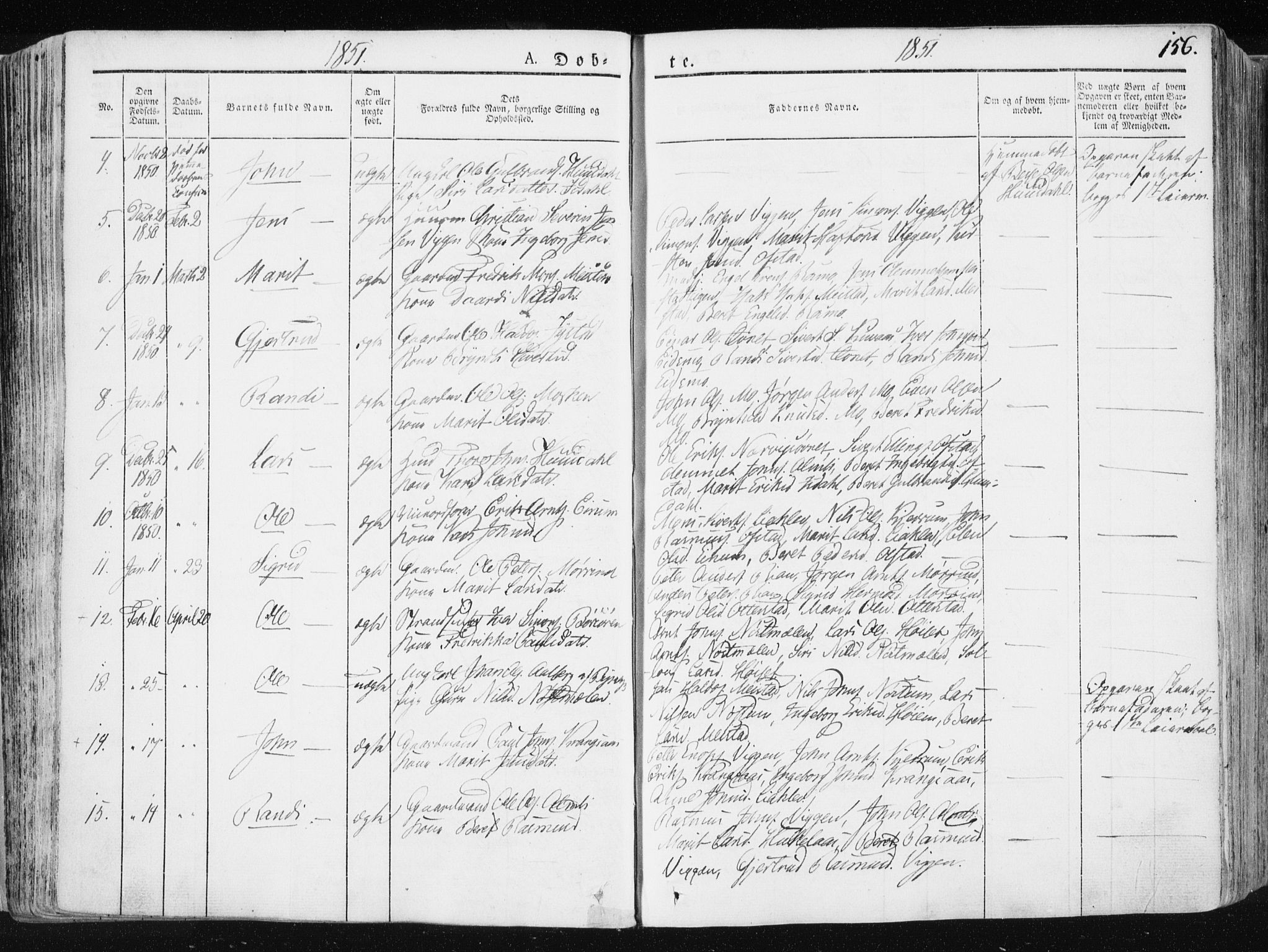 Ministerialprotokoller, klokkerbøker og fødselsregistre - Sør-Trøndelag, SAT/A-1456/665/L0771: Parish register (official) no. 665A06, 1830-1856, p. 156