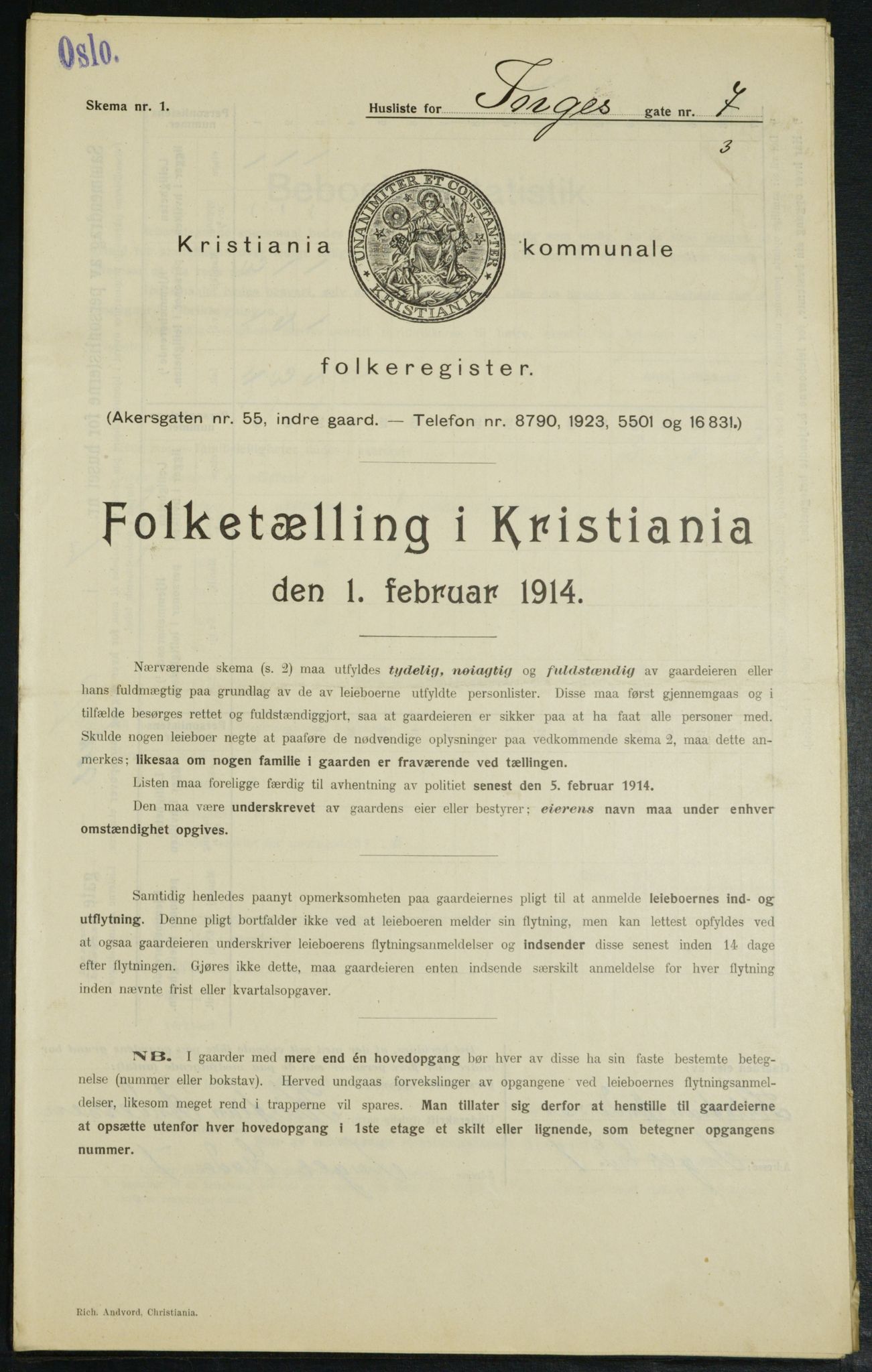 OBA, Municipal Census 1914 for Kristiania, 1914, p. 43944