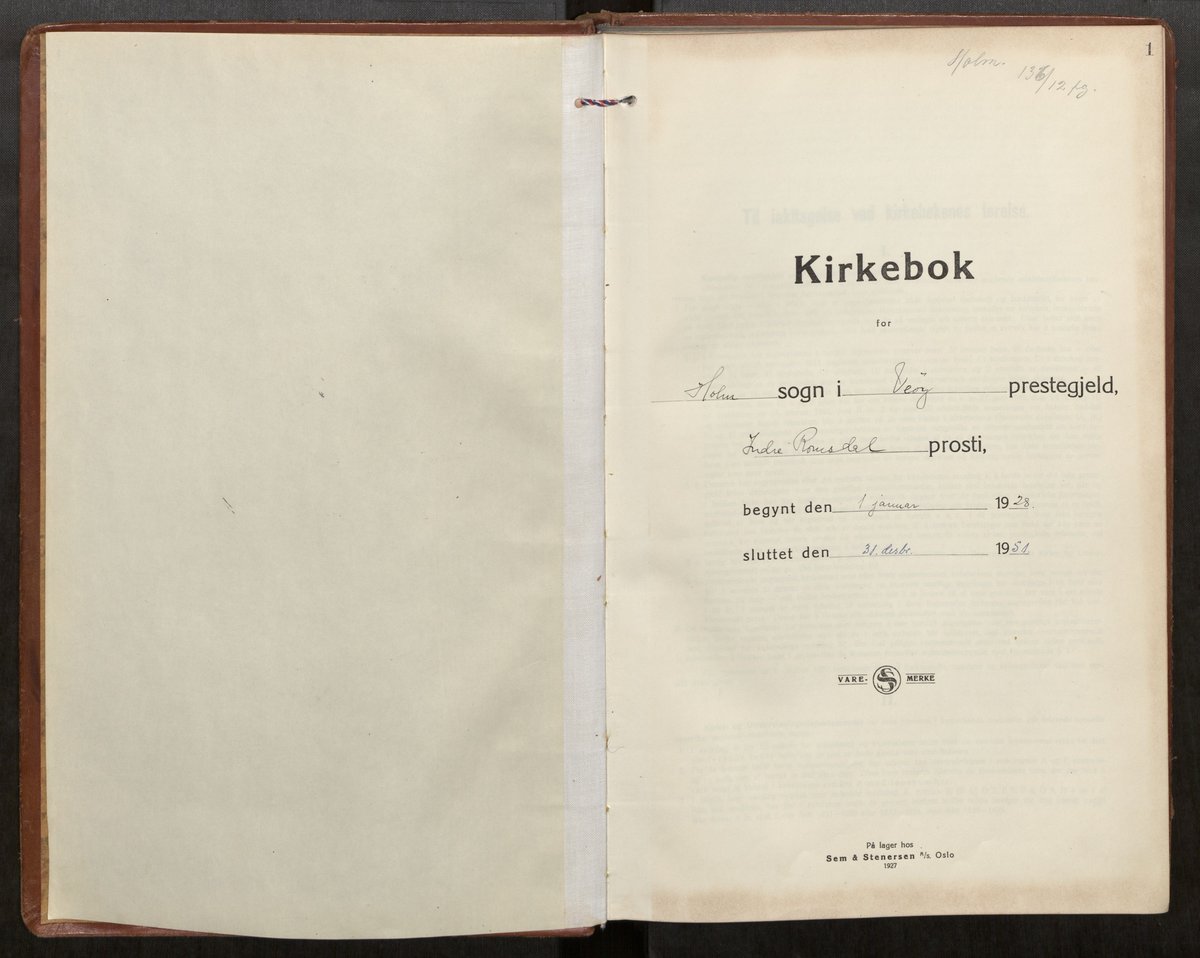 Ministerialprotokoller, klokkerbøker og fødselsregistre - Møre og Romsdal, SAT/A-1454/549/L0619: Parish register (official) no. 549A02, 1928-1951, p. 1
