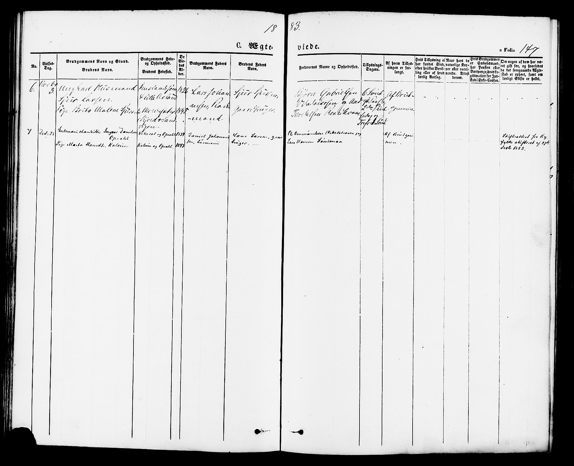 Vikedal sokneprestkontor, AV/SAST-A-101840/01/IV: Parish register (official) no. A 7, 1868-1883, p. 147