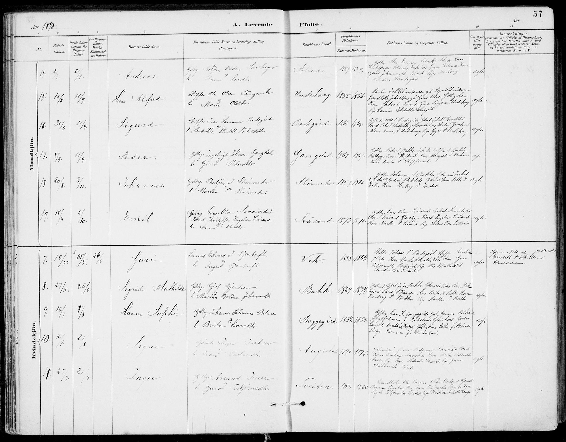 Strandebarm sokneprestembete, AV/SAB-A-78401/H/Haa: Parish register (official) no. E  1, 1886-1908, p. 57