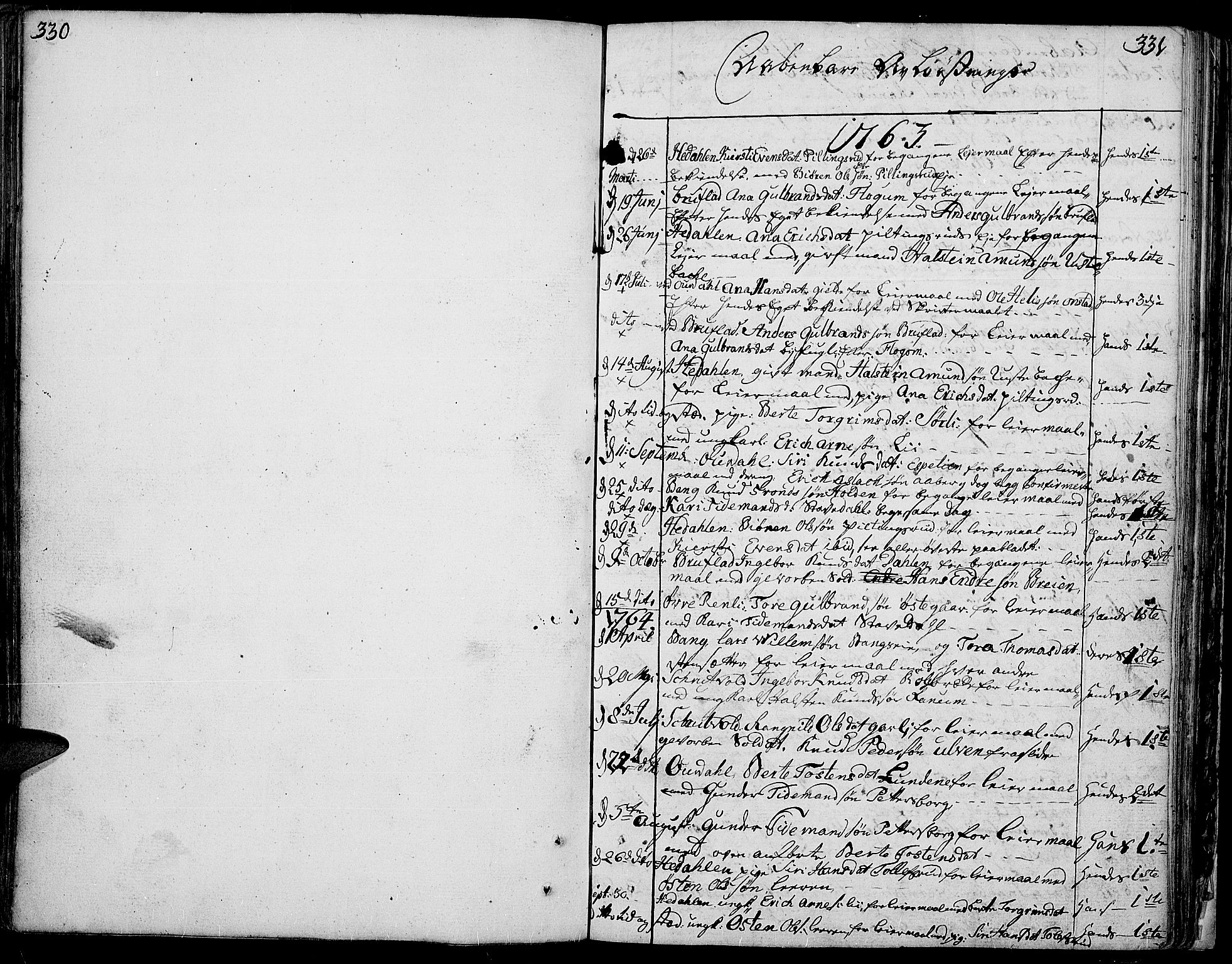 Aurdal prestekontor, SAH/PREST-126/H/Ha/Haa/L0005: Parish register (official) no. 5, 1763-1781, p. 330-331