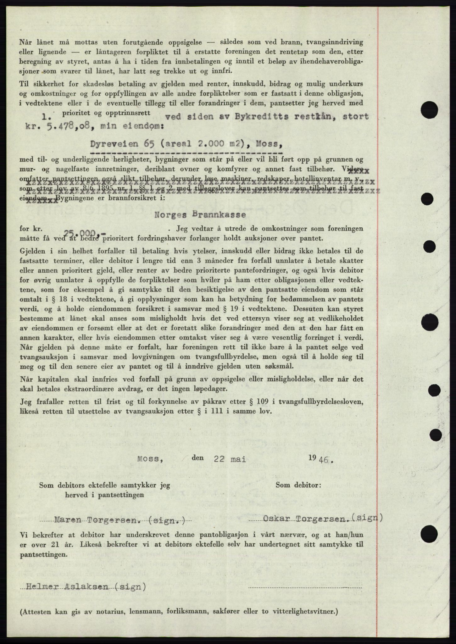 Moss sorenskriveri, SAO/A-10168: Mortgage book no. B15, 1946-1946, Diary no: : 1102/1946
