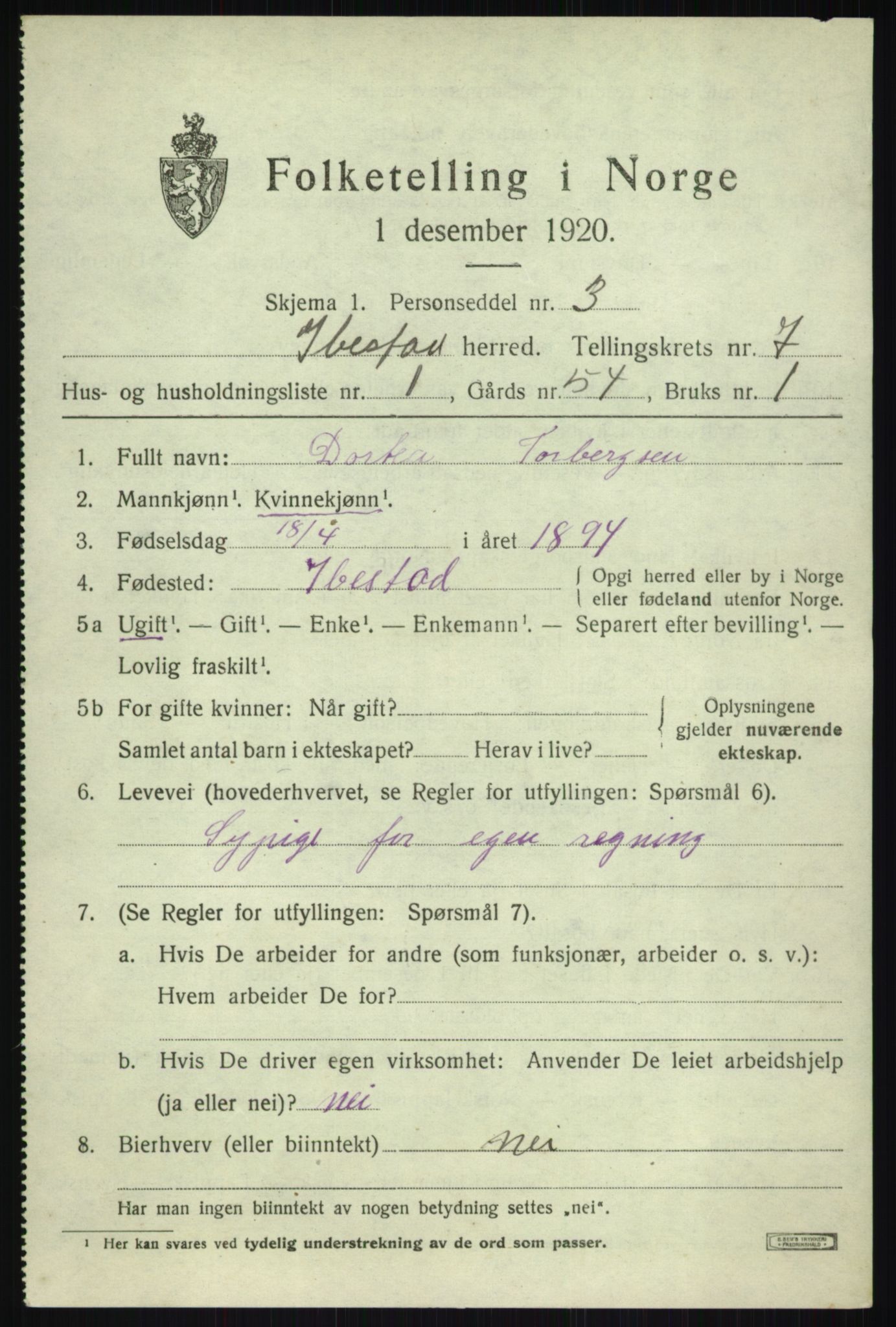 SATØ, 1920 census for Ibestad, 1920, p. 4574