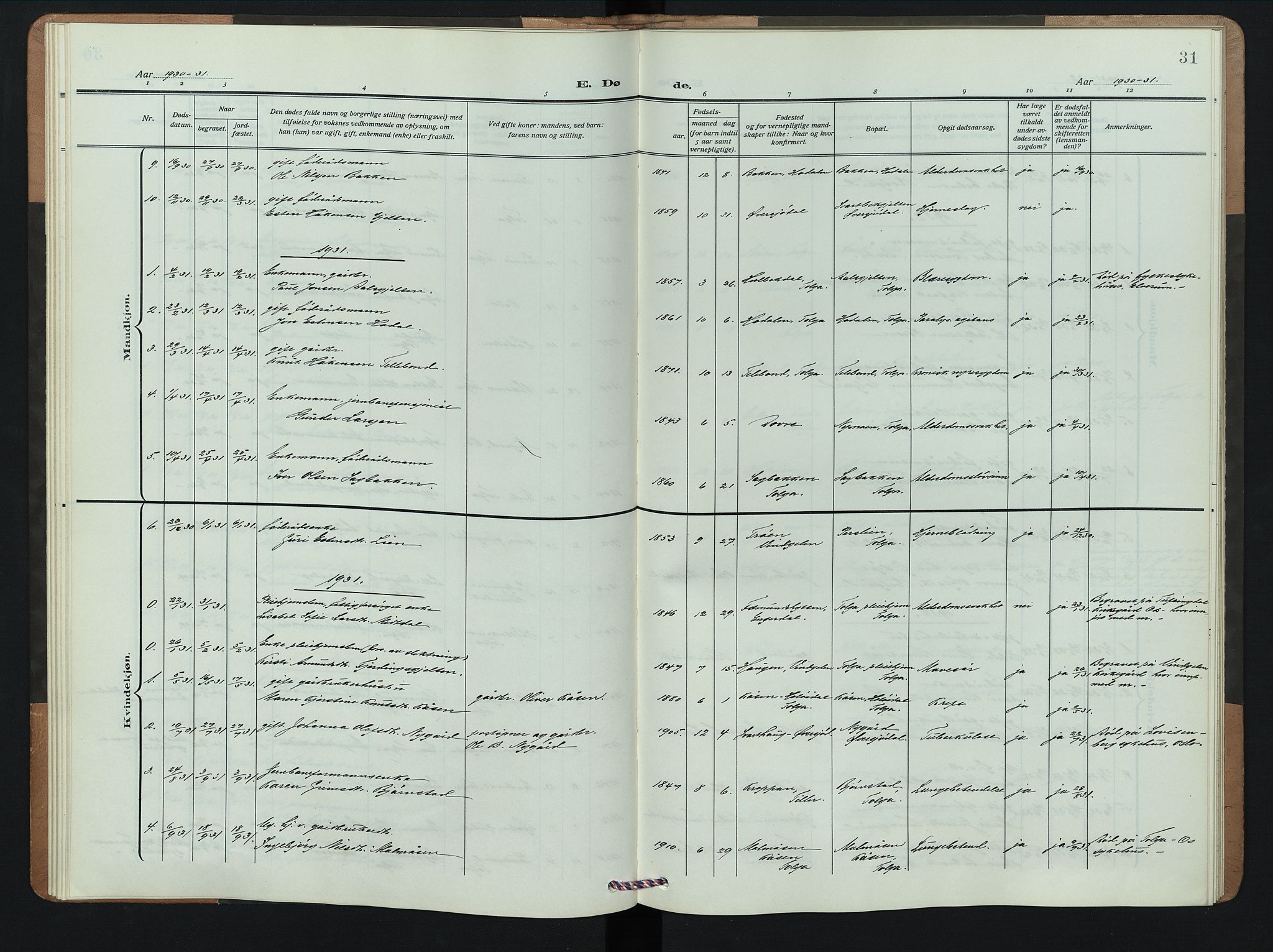 Tolga prestekontor, AV/SAH-PREST-062/L/L0012: Parish register (copy) no. 12, 1908-1948, p. 31