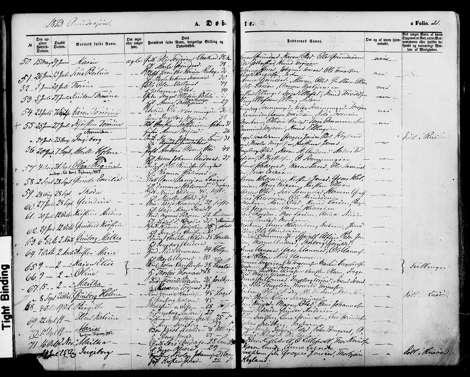 Holt sokneprestkontor, AV/SAK-1111-0021/F/Fa/L0010: Parish register (official) no. A 10, 1872-1885, p. 21