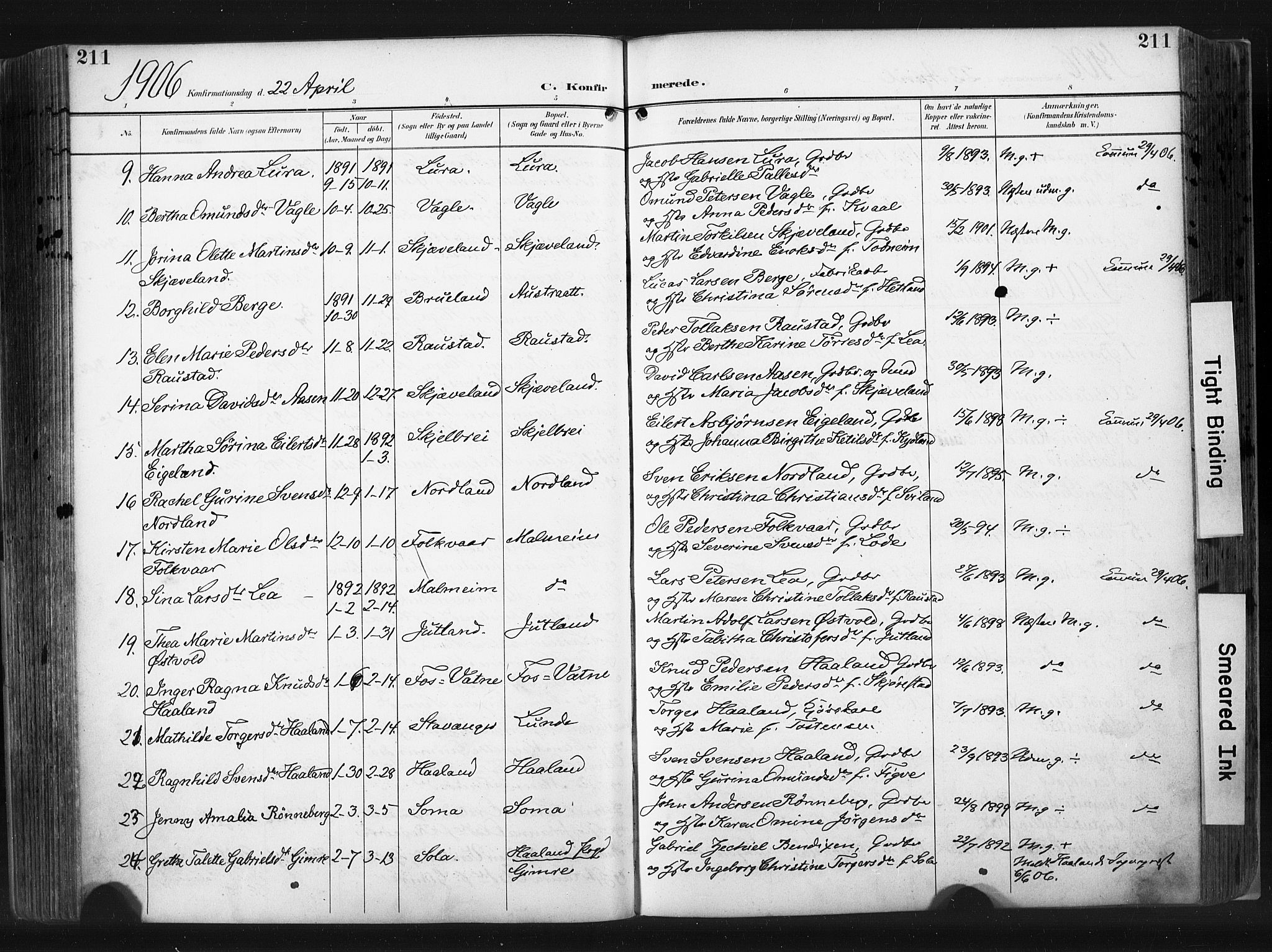 Høyland sokneprestkontor, AV/SAST-A-101799/001/30BA/L0015: Parish register (official) no. A 14, 1899-1911, p. 211