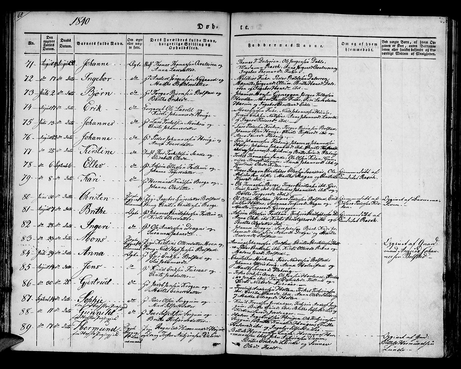 Luster sokneprestembete, AV/SAB-A-81101/H/Haa/Haaa/L0005: Parish register (official) no. A 5, 1831-1841, p. 65