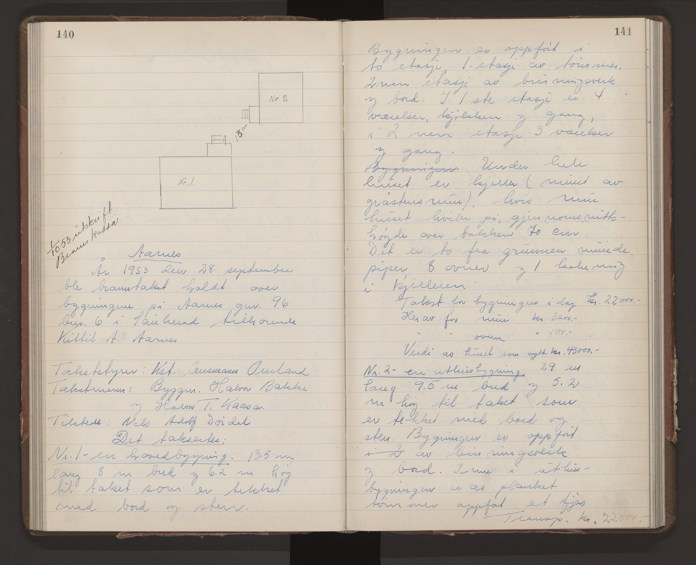 Sauherad lensmannskontor, AV/SAKO-A-571/Y/Yb/Yba/L0008: Branntakstprotokoll, 1952-1955, p. 140-141