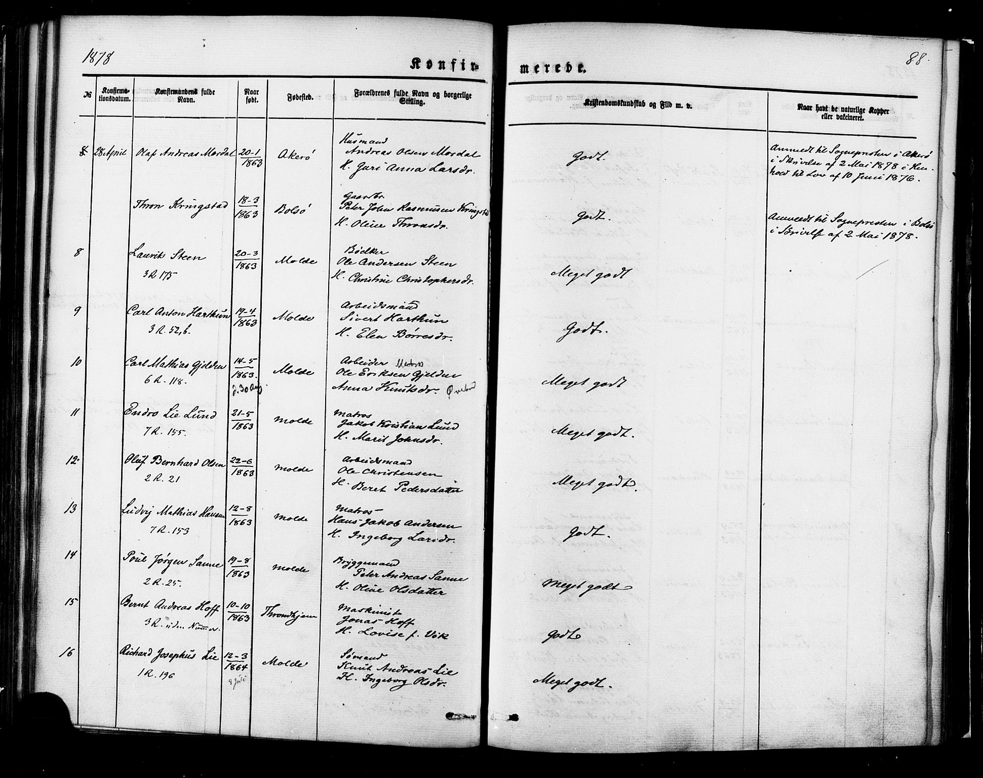 Ministerialprotokoller, klokkerbøker og fødselsregistre - Møre og Romsdal, AV/SAT-A-1454/558/L0691: Parish register (official) no. 558A05, 1873-1886, p. 88