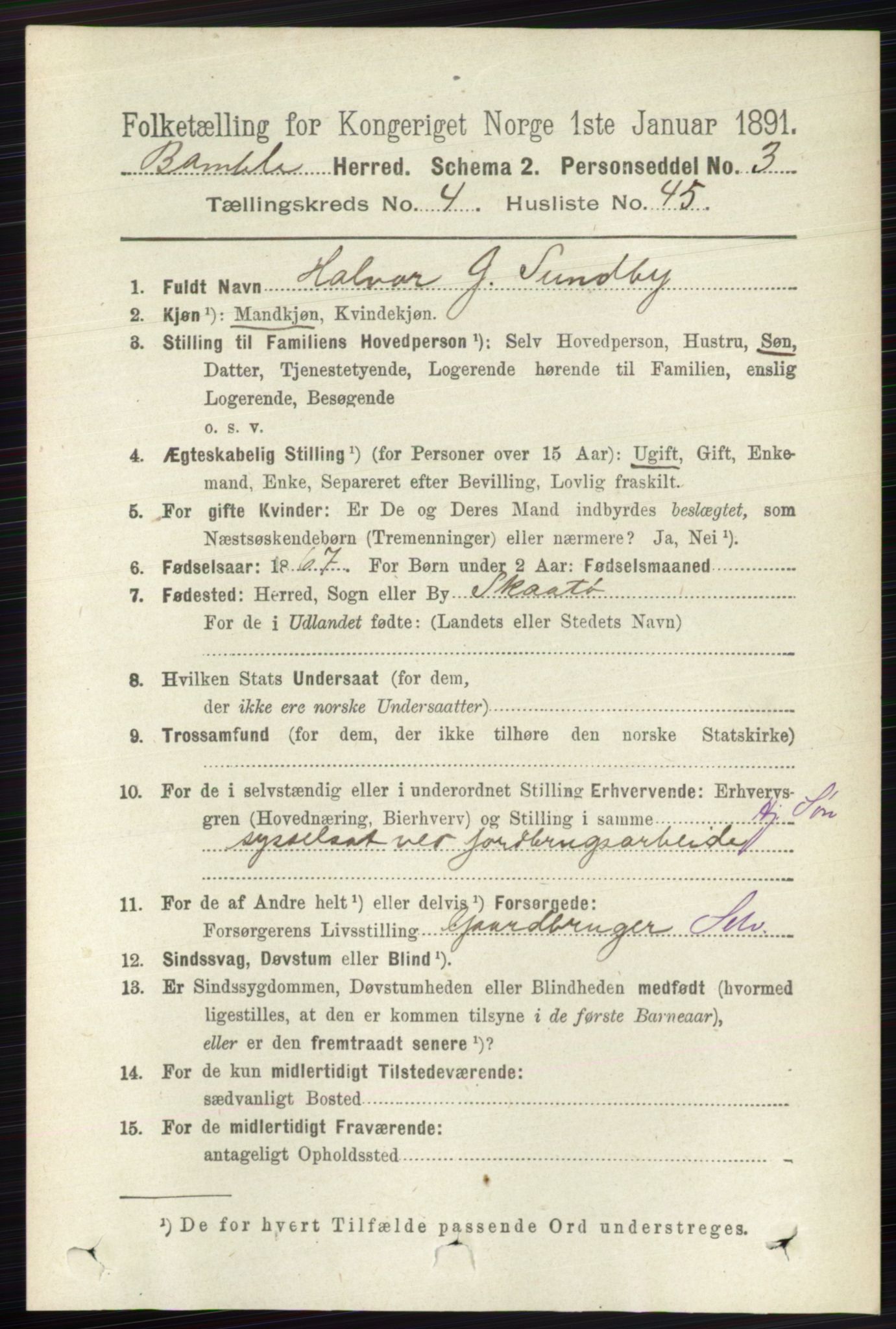 RA, 1891 census for 0814 Bamble, 1891, p. 2003