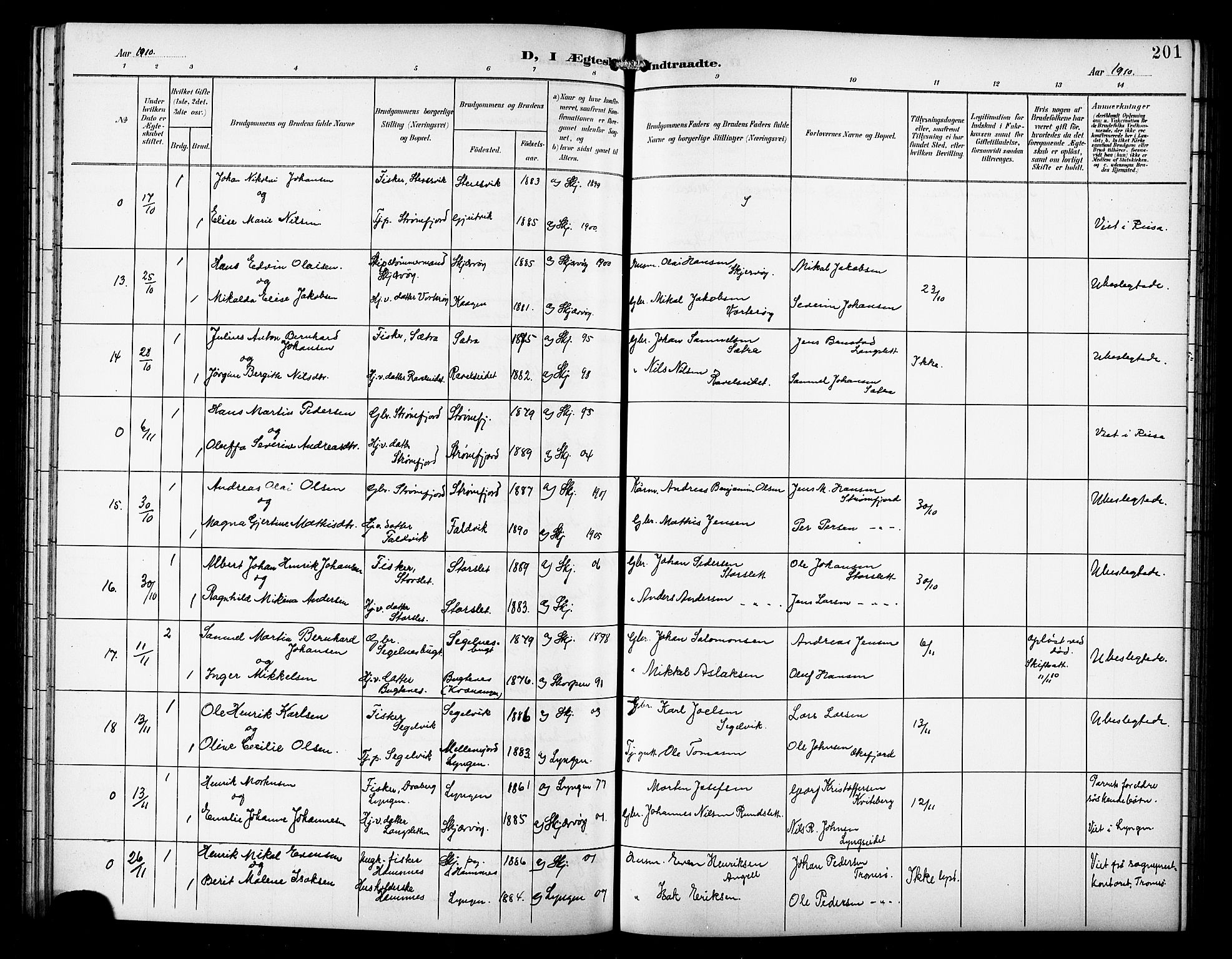 Skjervøy sokneprestkontor, AV/SATØ-S-1300/H/Ha/Hab/L0008klokker: Parish register (copy) no. 8, 1900-1910, p. 201