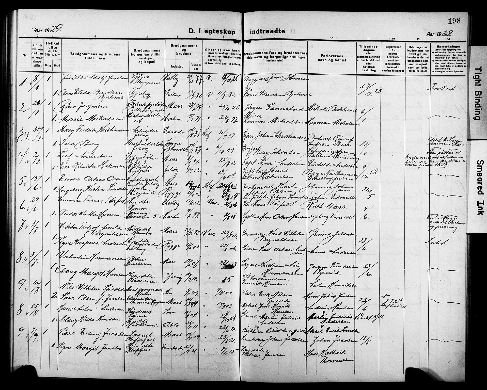 Moss prestekontor Kirkebøker, AV/SAO-A-2003/G/Gb/L0004: Parish register (copy) no. II 4, 1920-1932, p. 198